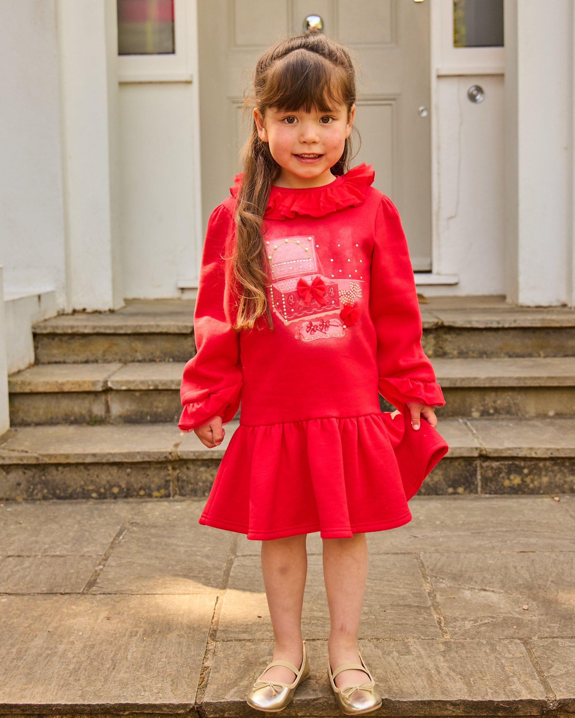Red Frill Collar Sweater Dress