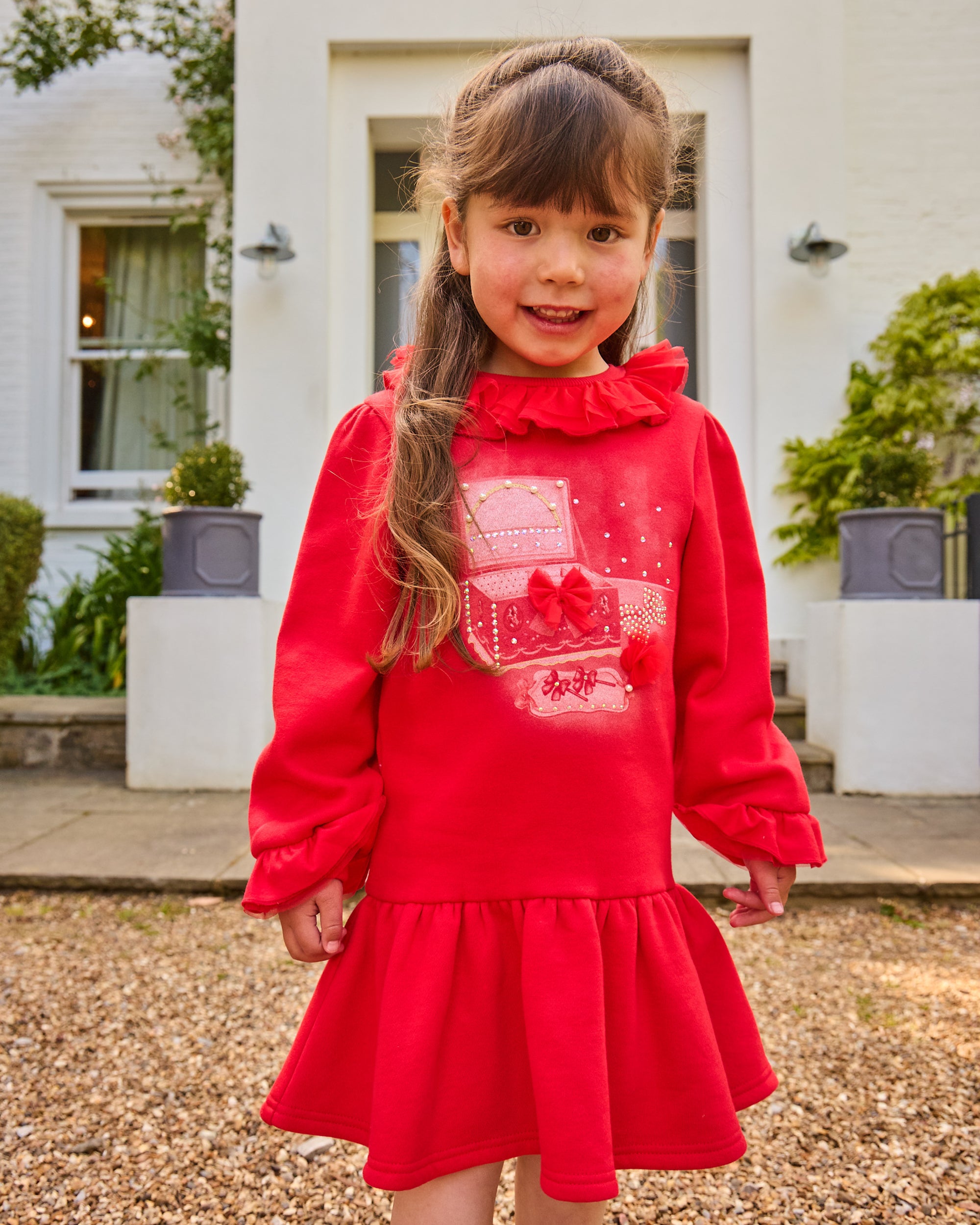 Red Frill Collar Sweater Dress