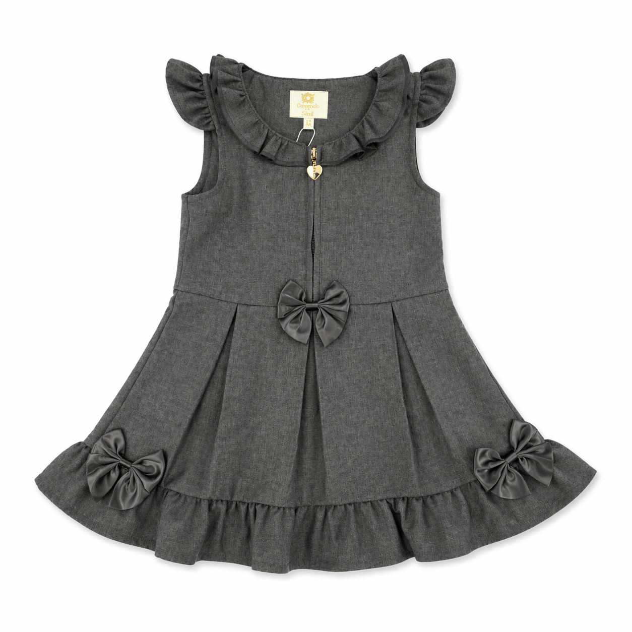 Grey Zip Front Dress with Bow Details