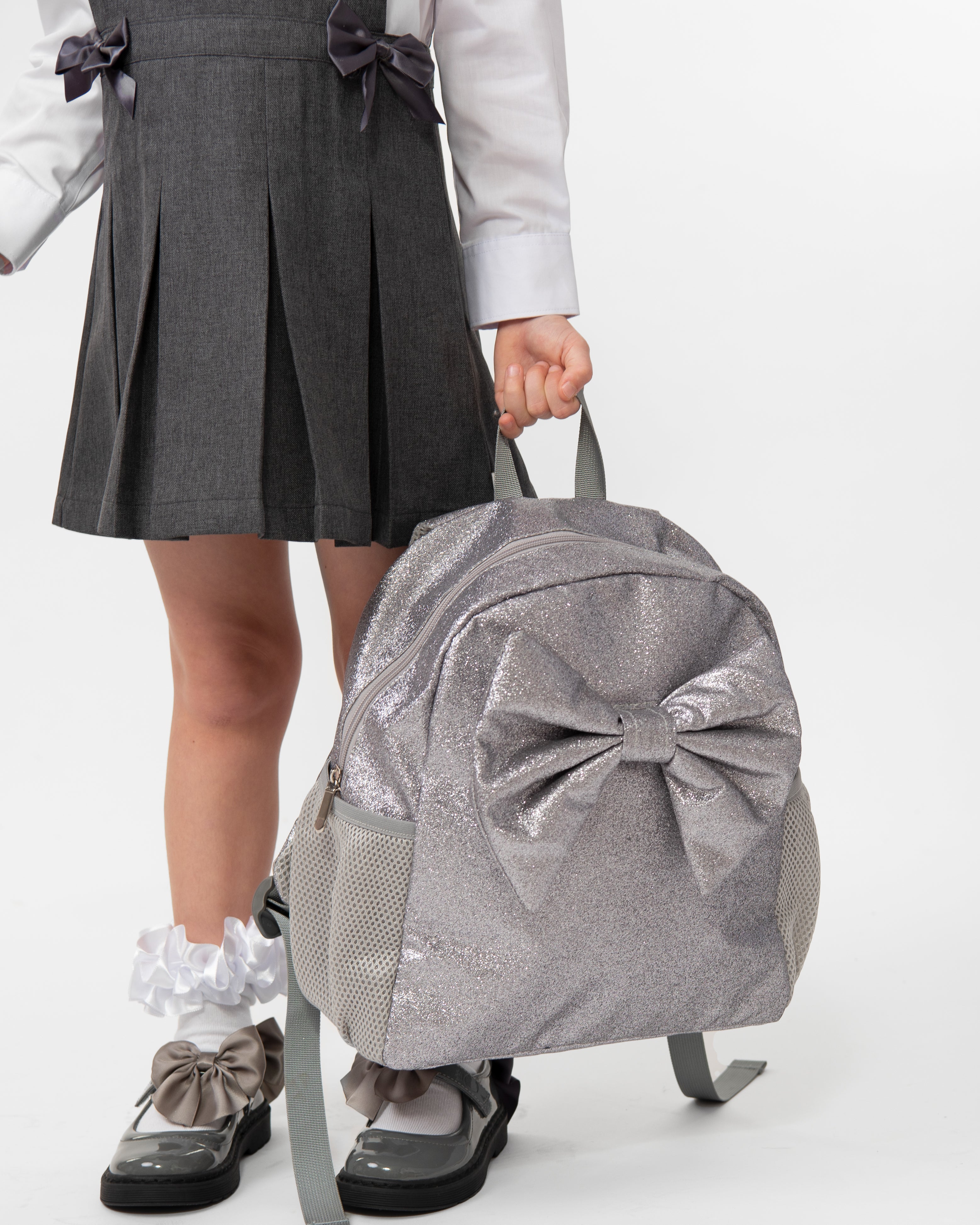 Grey Pleated Pinafore with Bow