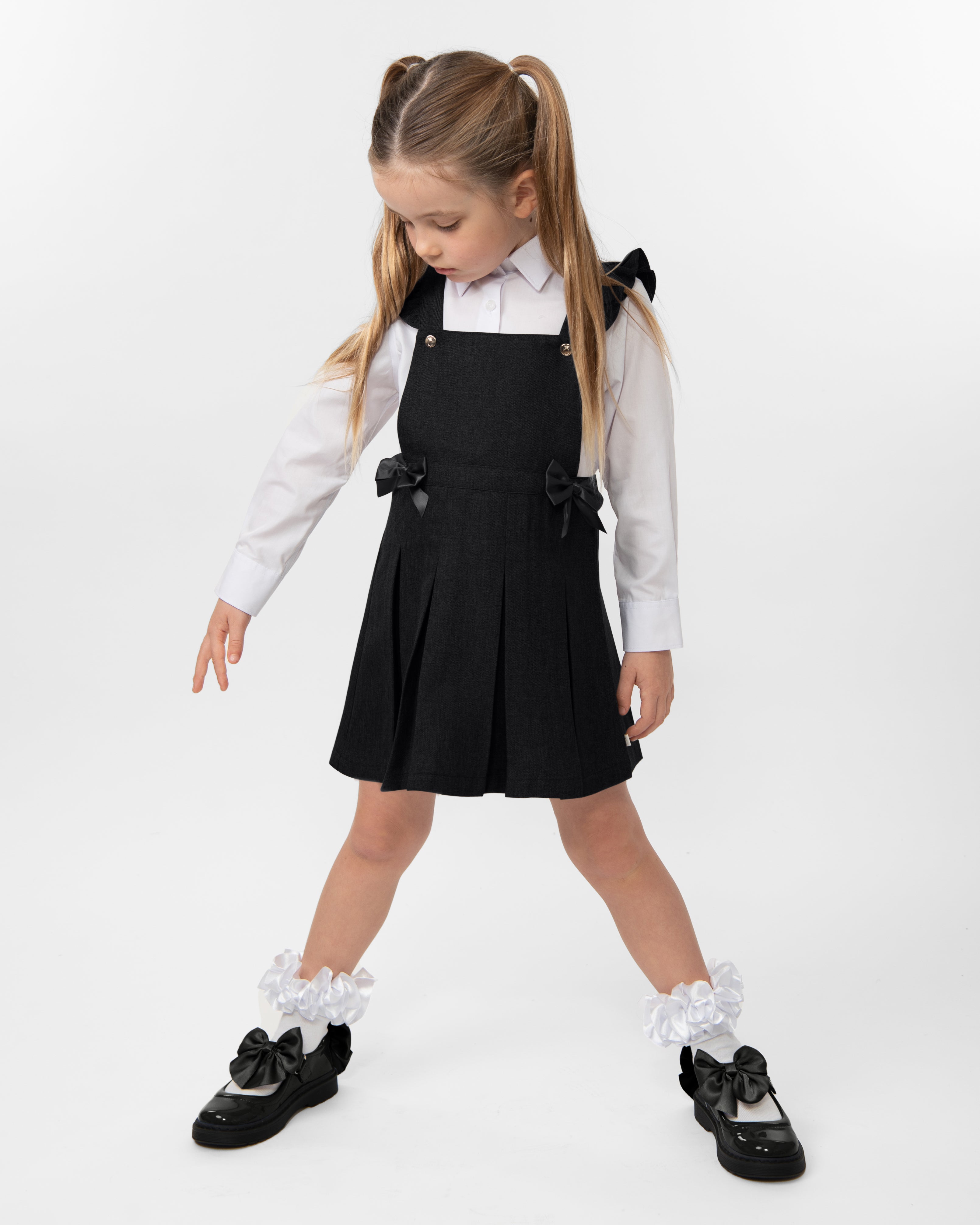 Black Pleated Pinafore with Bow