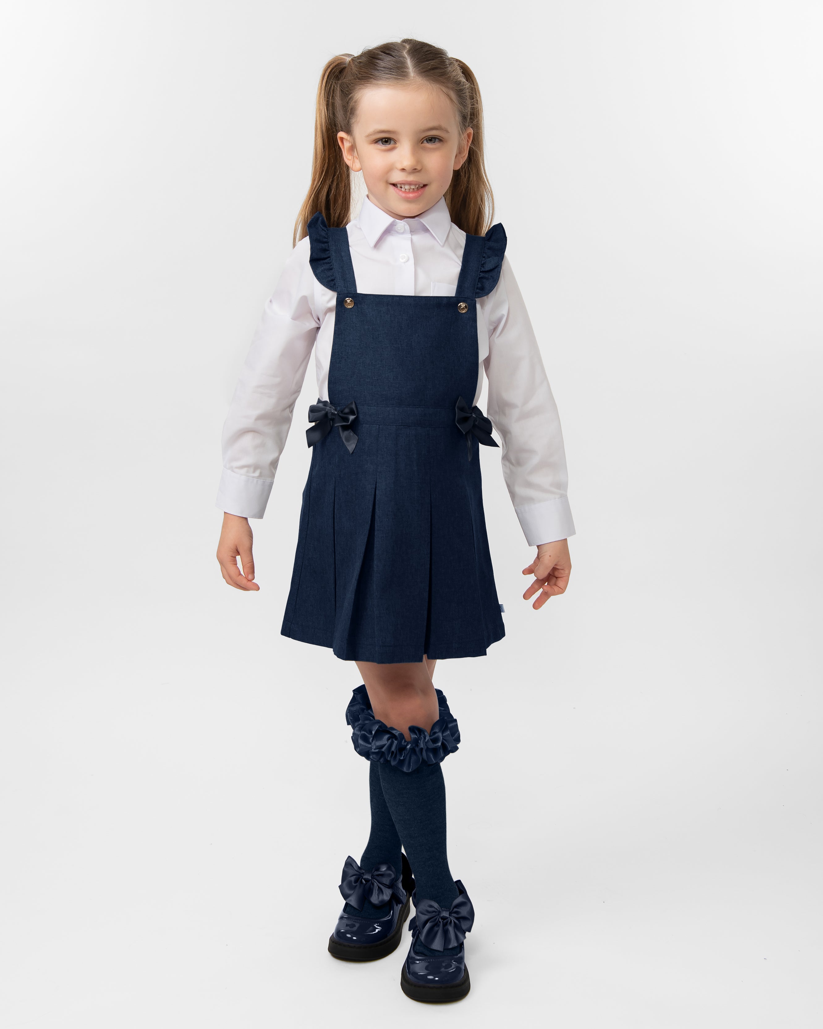 Navy Pleated Pinafore with Bow