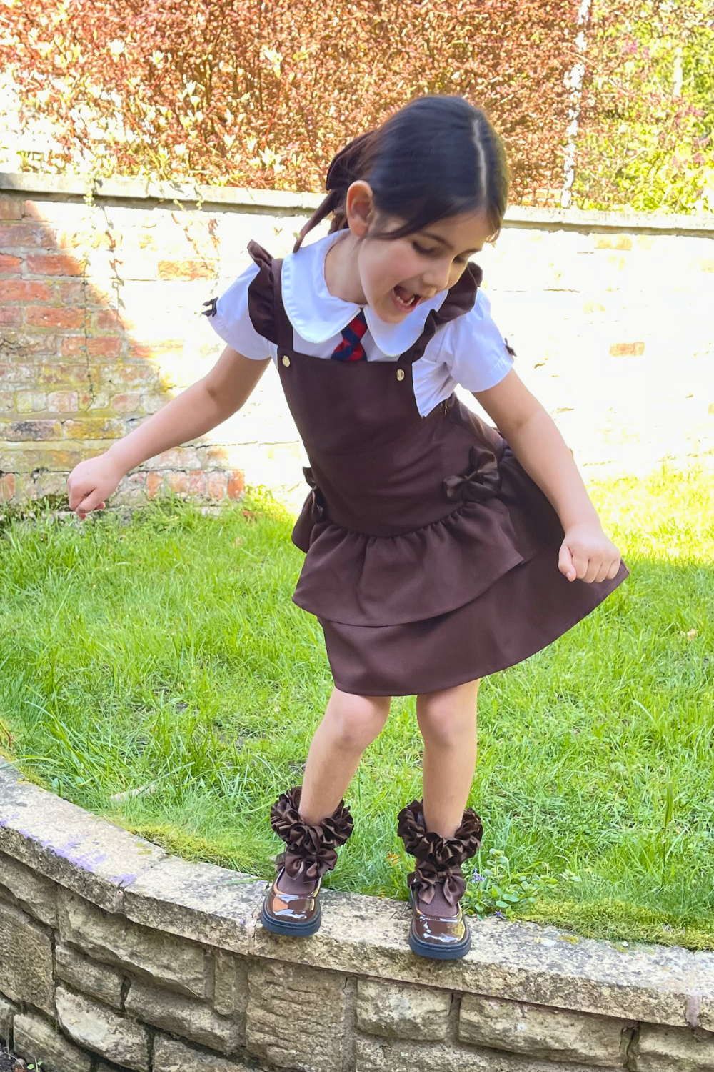 Brown Frill Ra-Ra Pinafore Dress