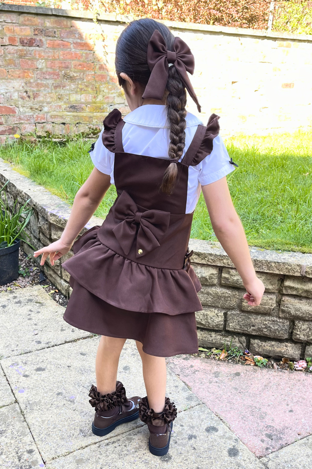 Brown Frill Ra-Ra Pinafore Dress