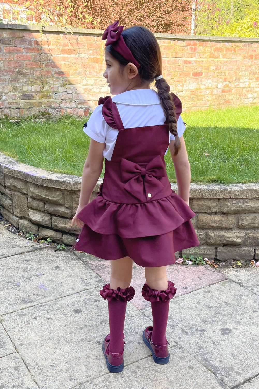 Maroon Frill Ra-Ra Pinafore Dress