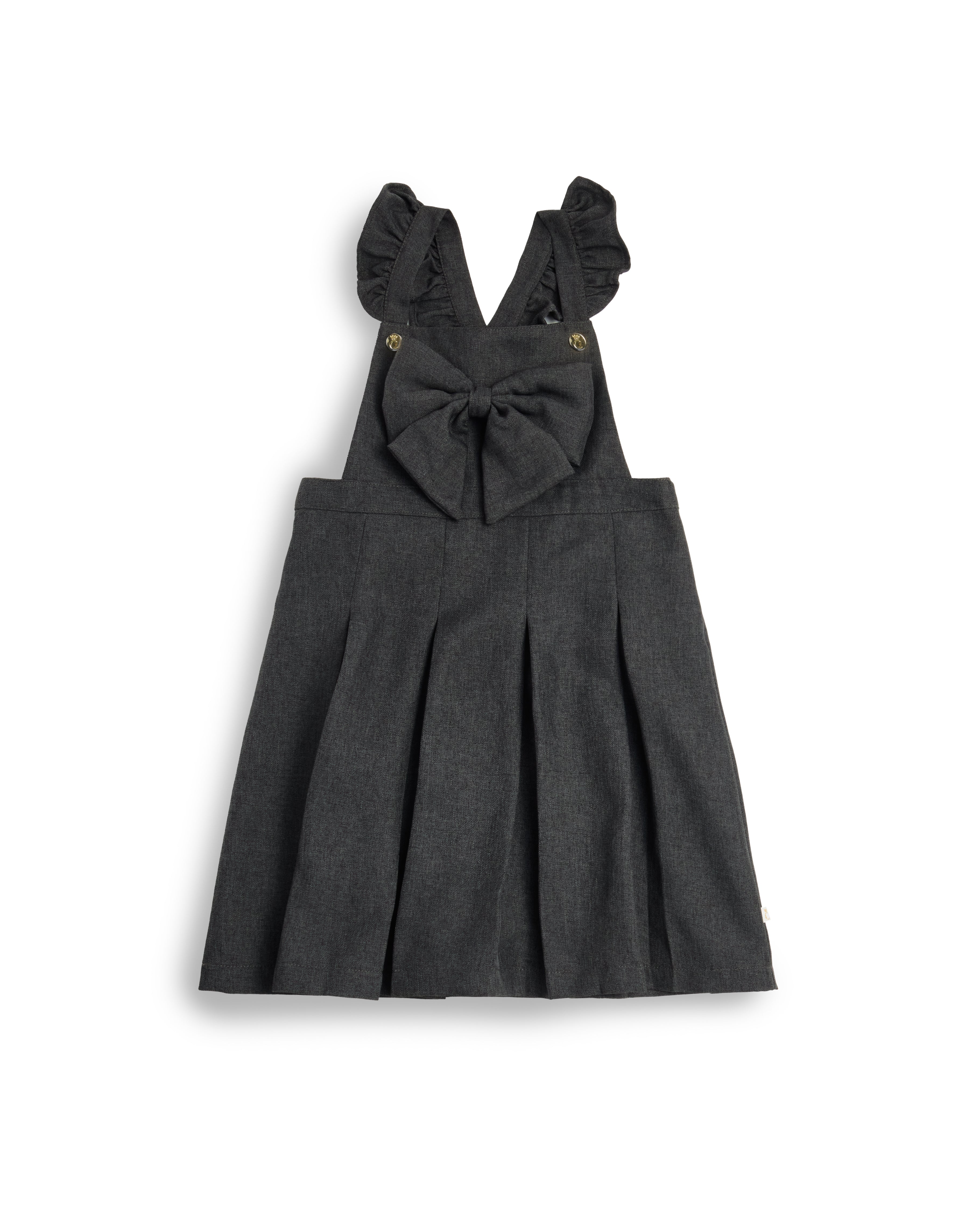 Grey Frill Pinafore School Dress with Bow