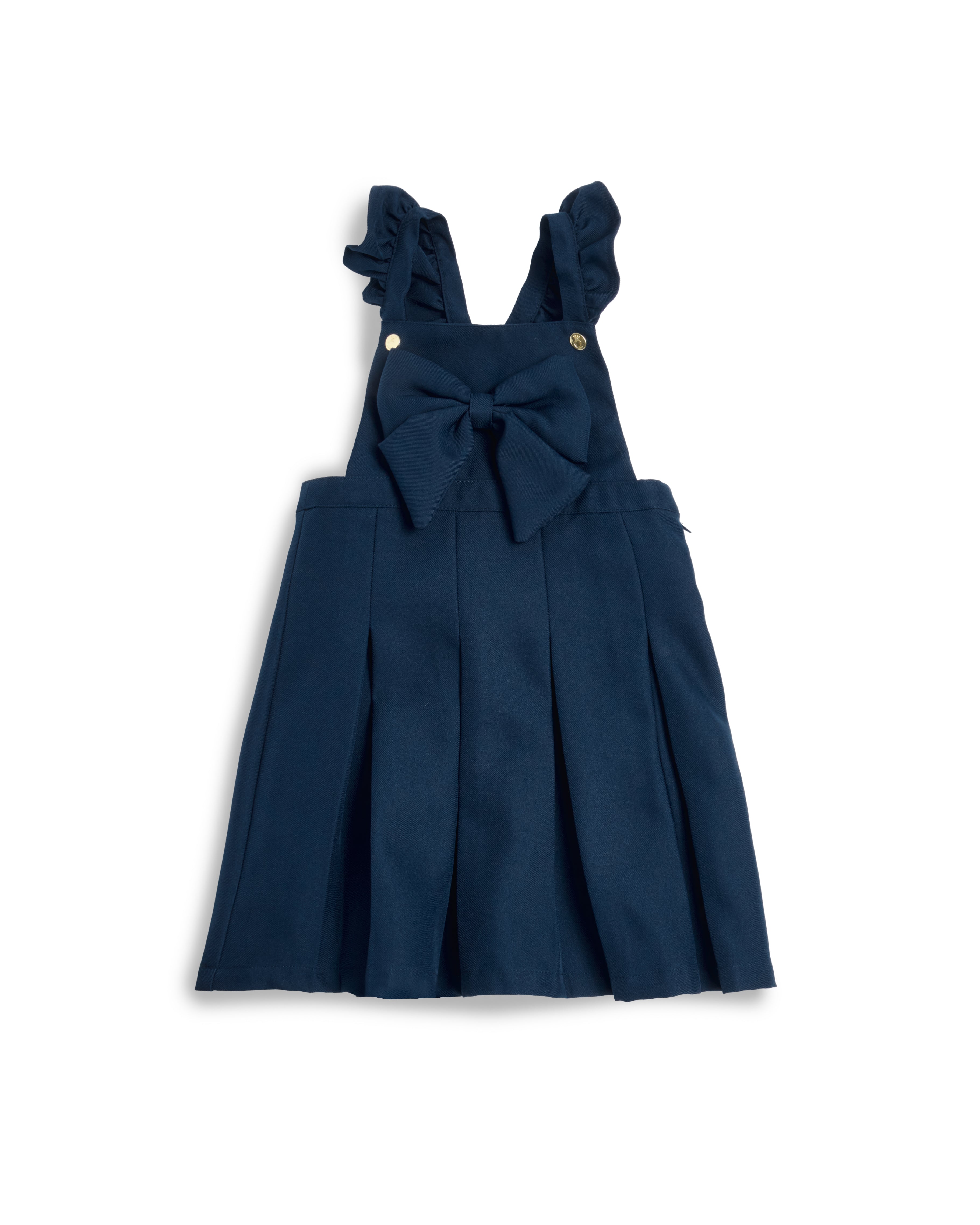 Navy Frill Pinafore School Dress with Bow