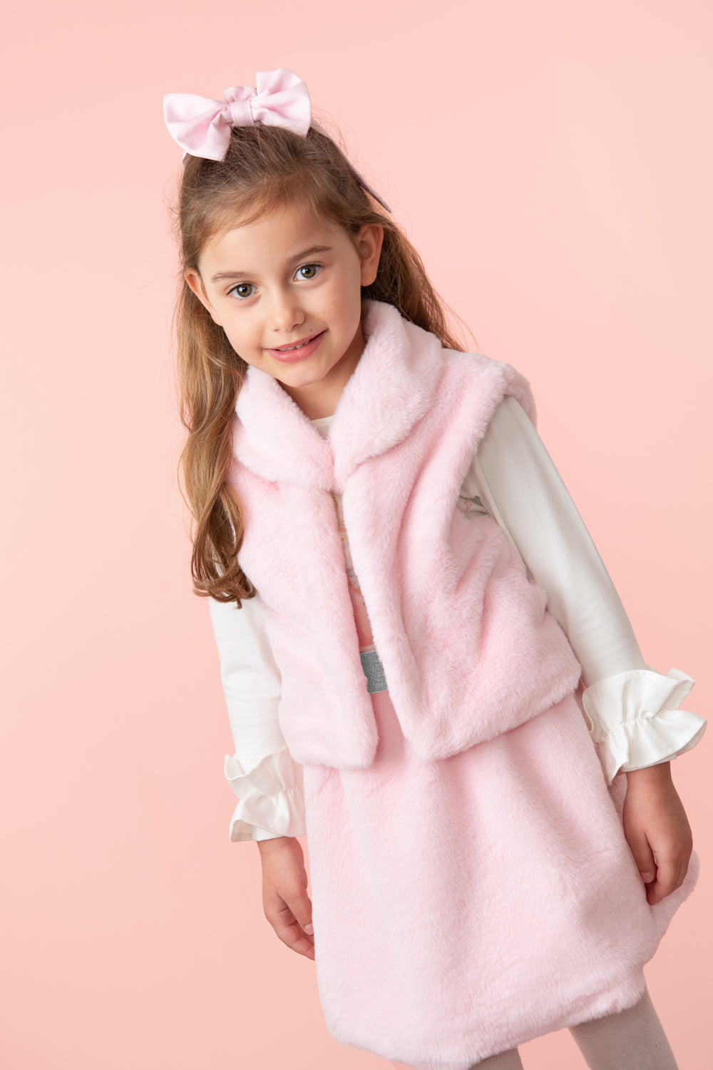 Pink Faux Fur Skirt Set with Royal Carriage Top (1-4 years)