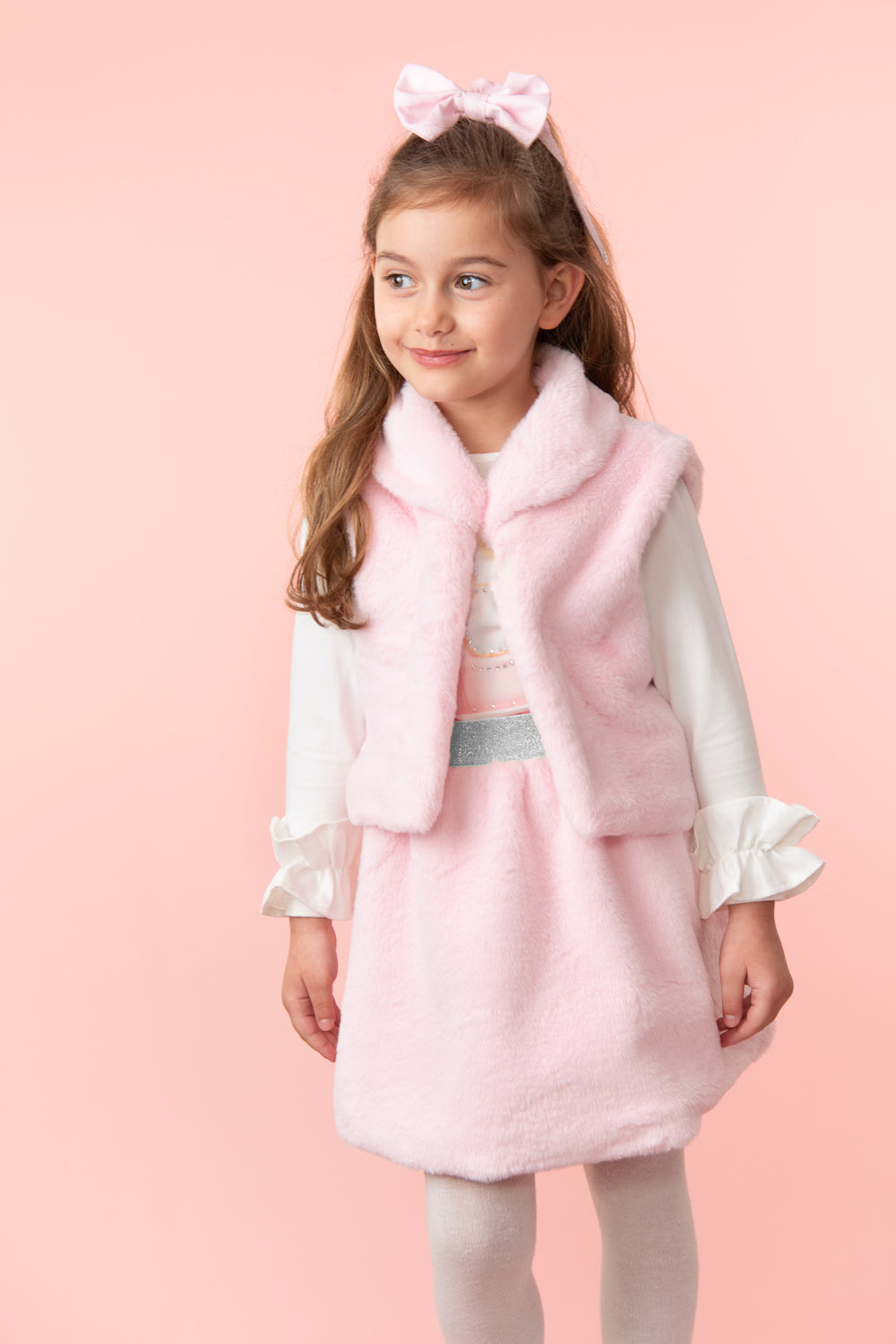 Pink Faux Fur Skirt Set with Royal Carriage Top (5-9 years)