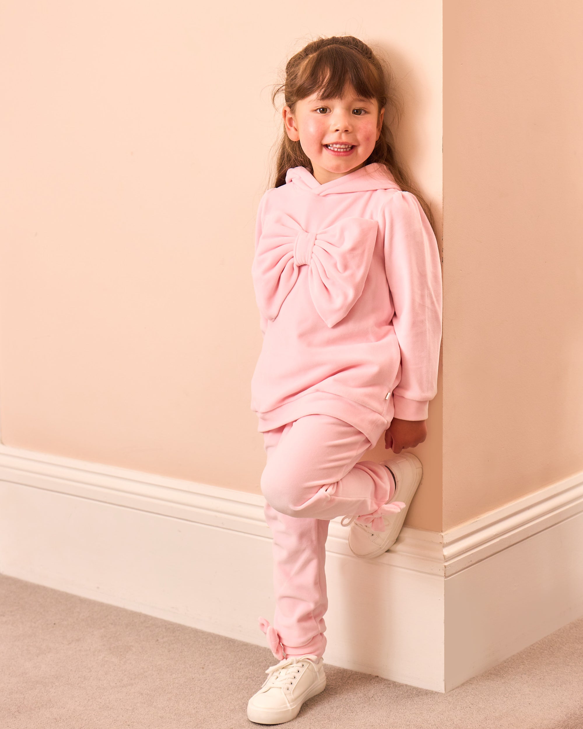 Pink Velour Bow Tracksuit Set for Girls