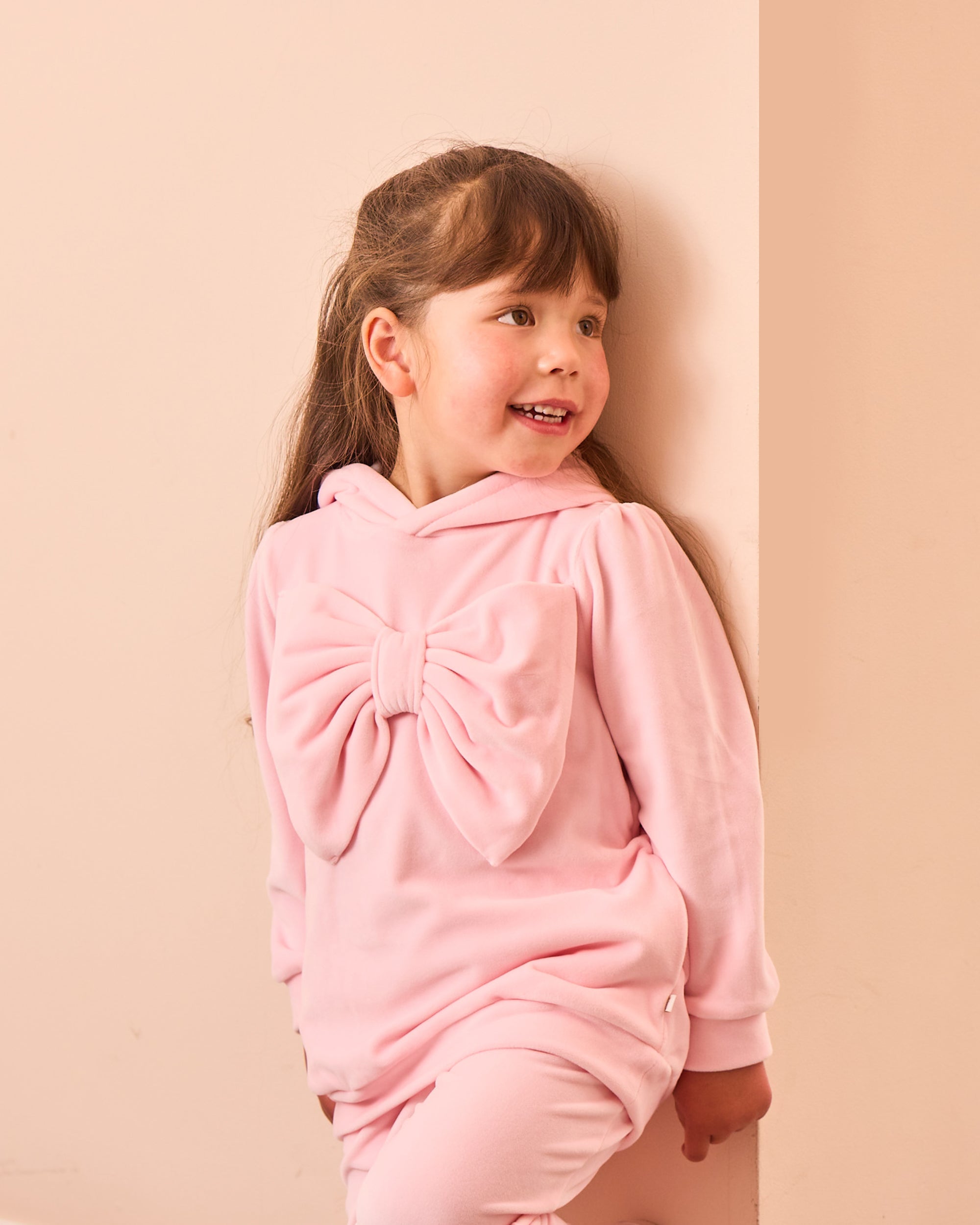 Pink Velour Bow Tracksuit Set for Girls