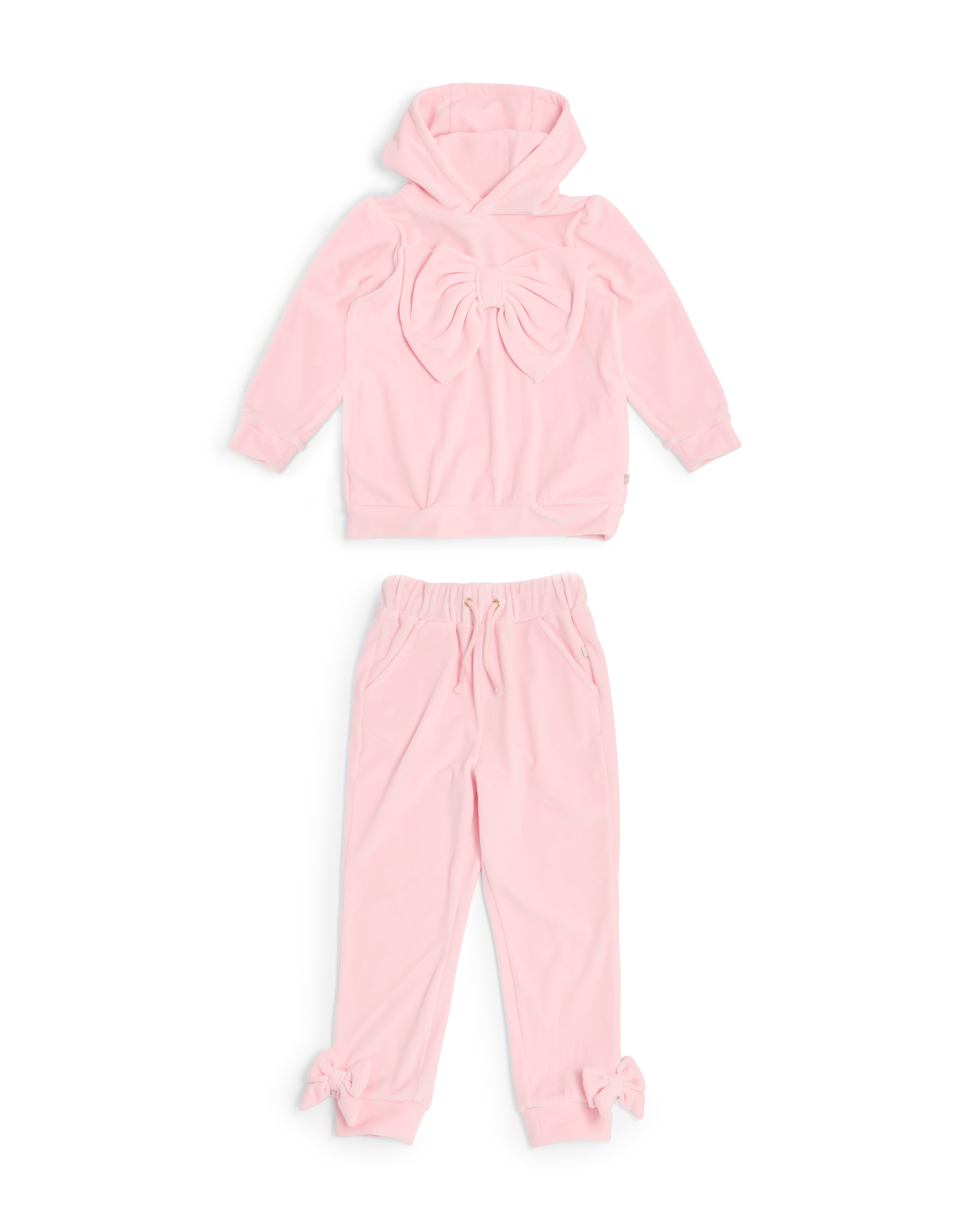 Pink Velour Bow Tracksuit Set for Girls