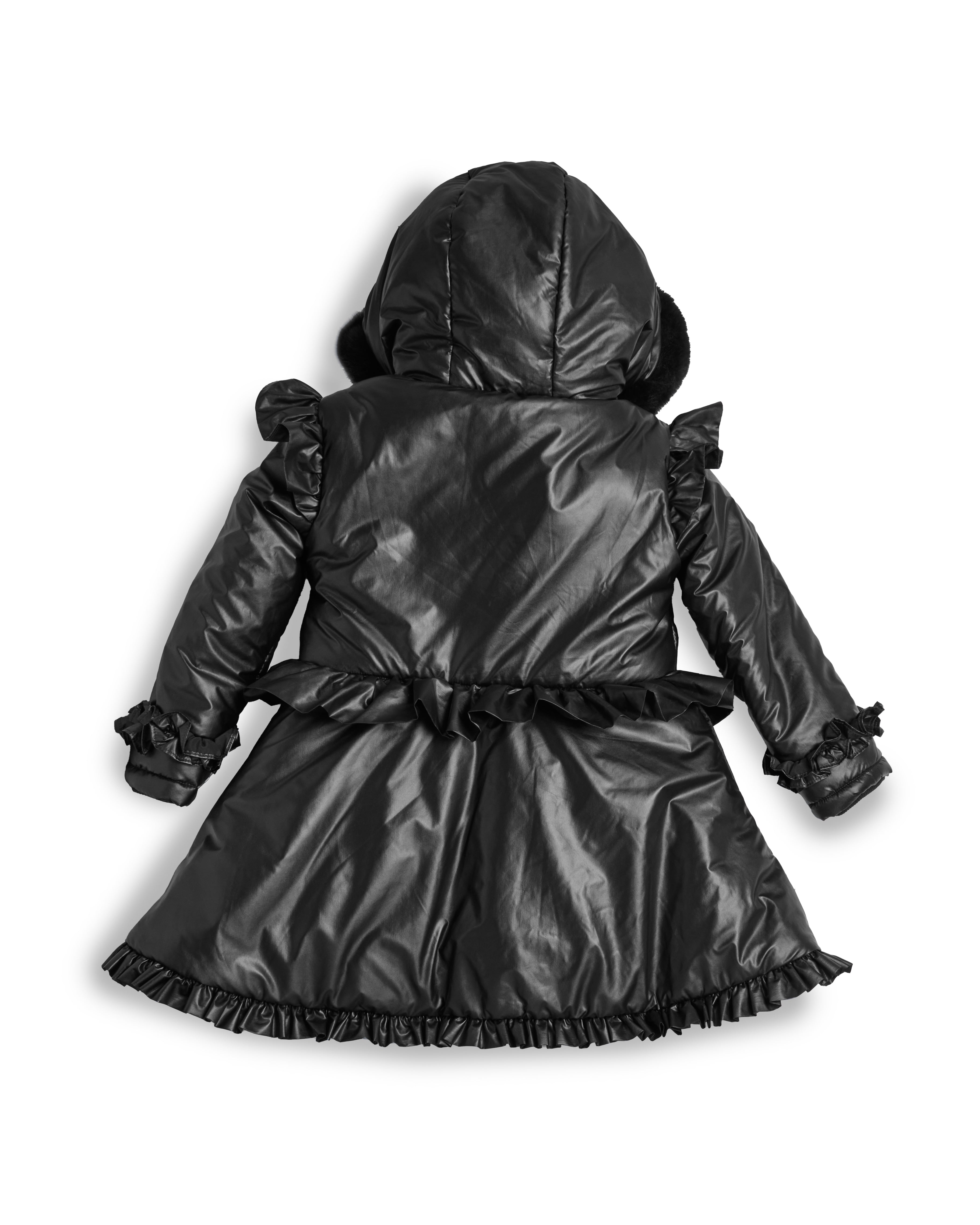 Black Fur Trim Hood Peplum Coat
