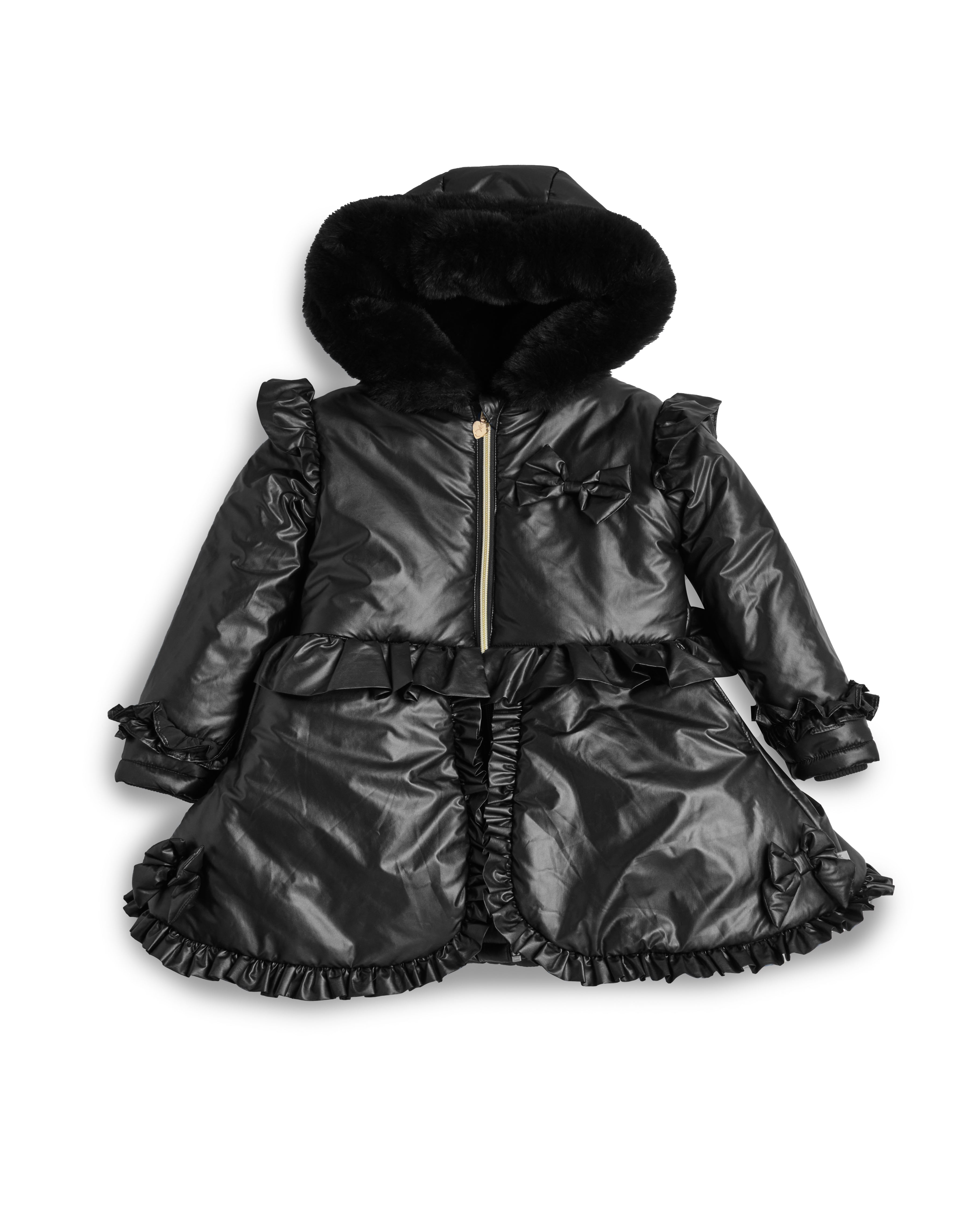 Black Fur Trim Hood Peplum Coat