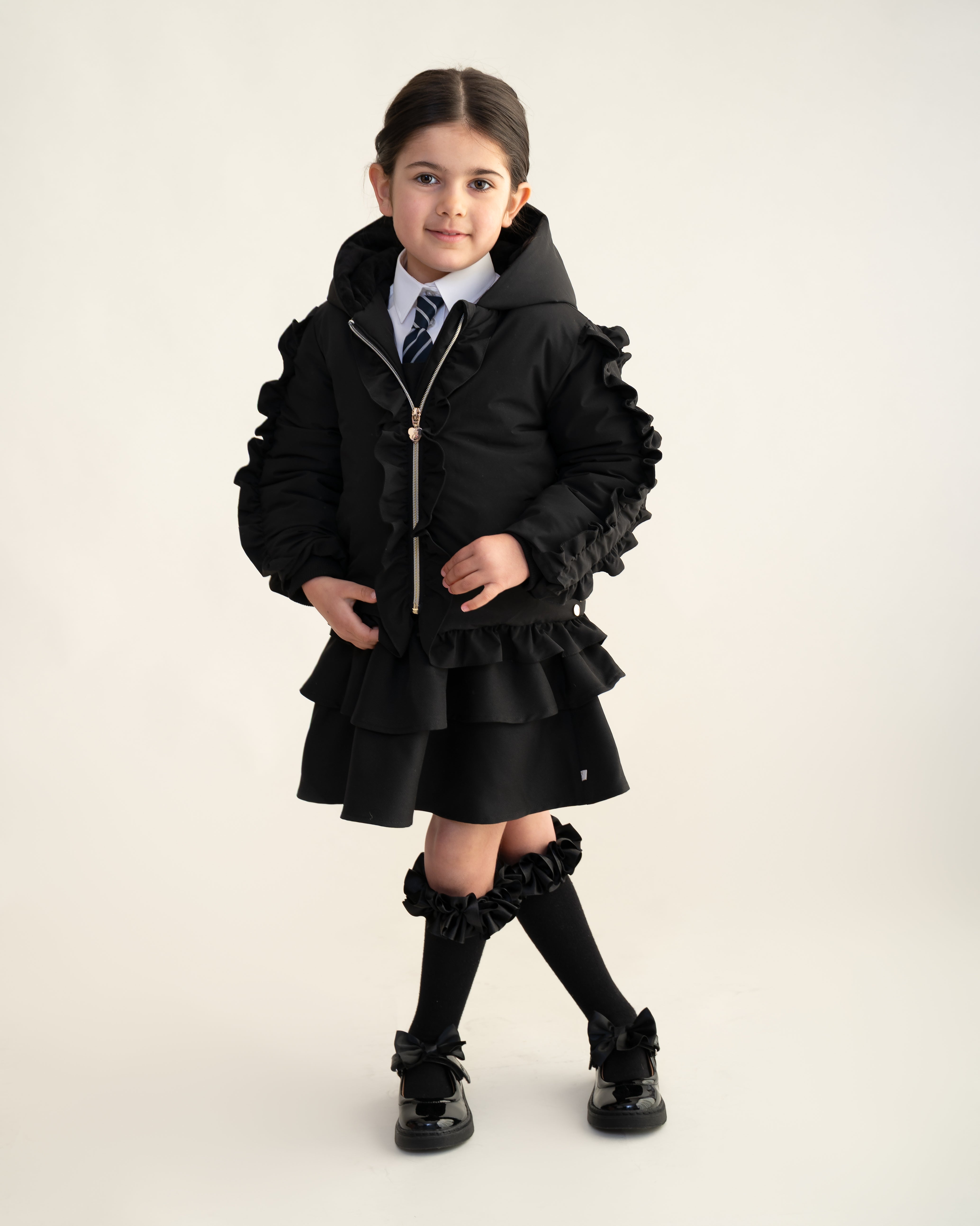 Black Frill Hooded Jacket
