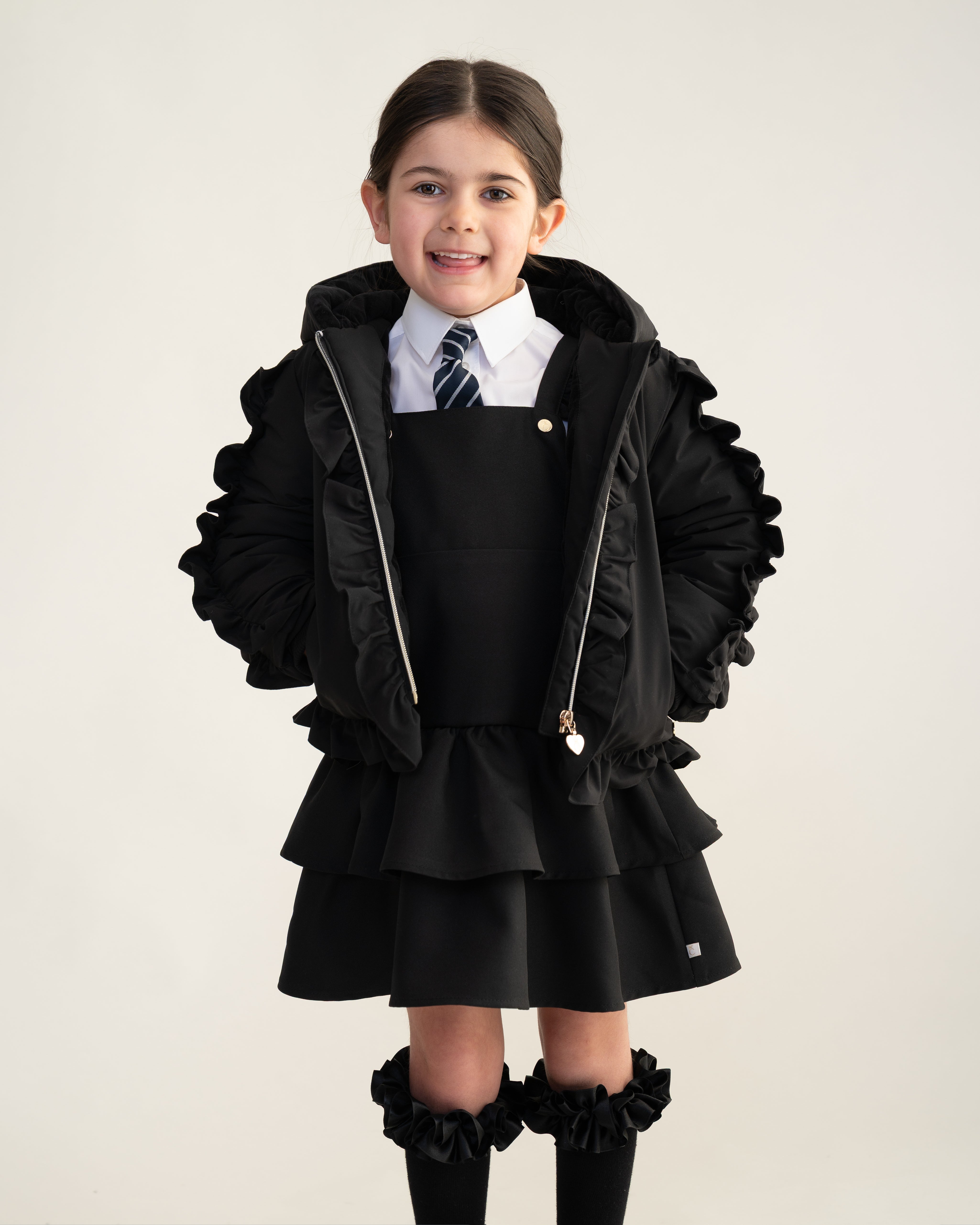 Black Frill Hooded Jacket