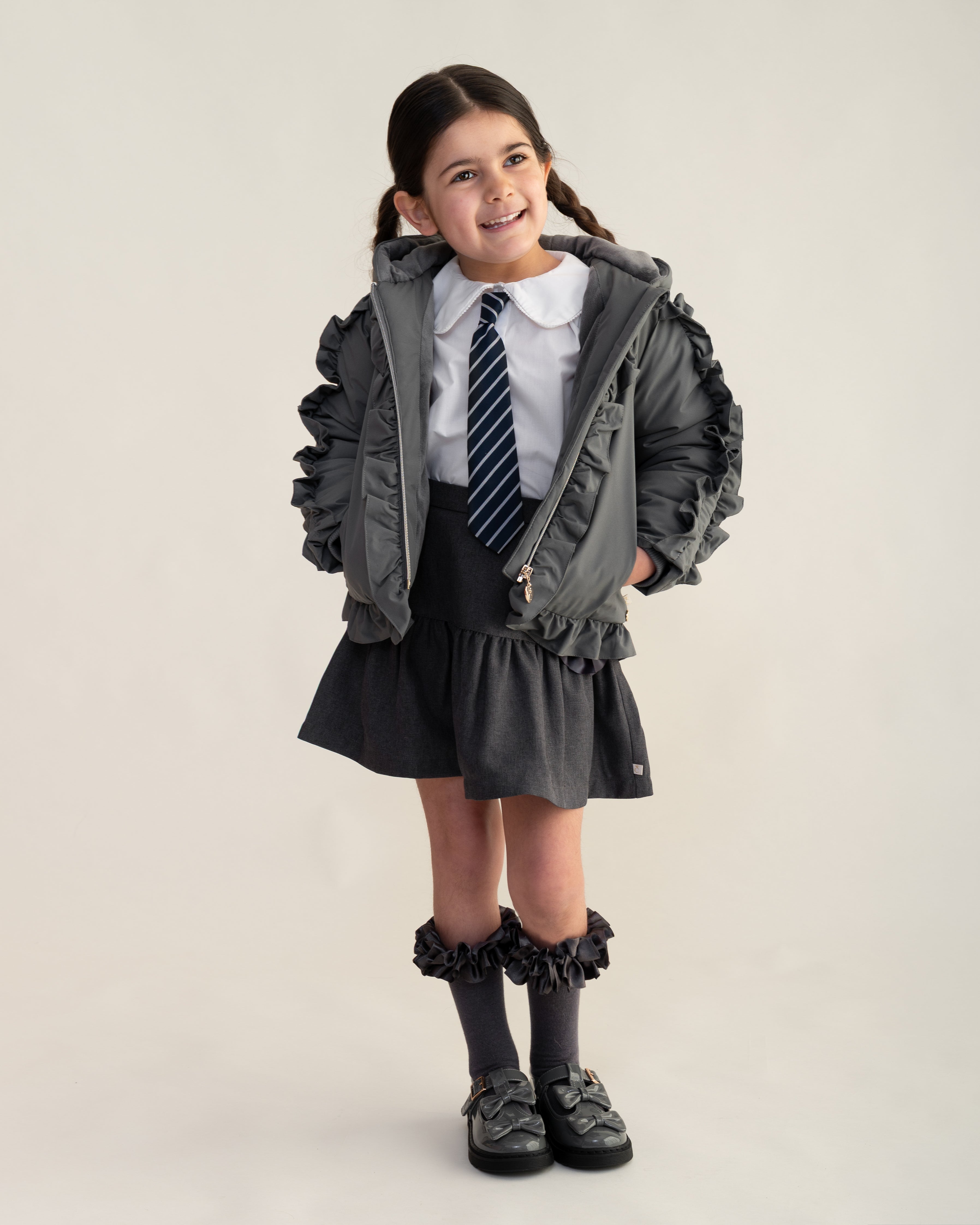 Grey Frill Hooded Jacket