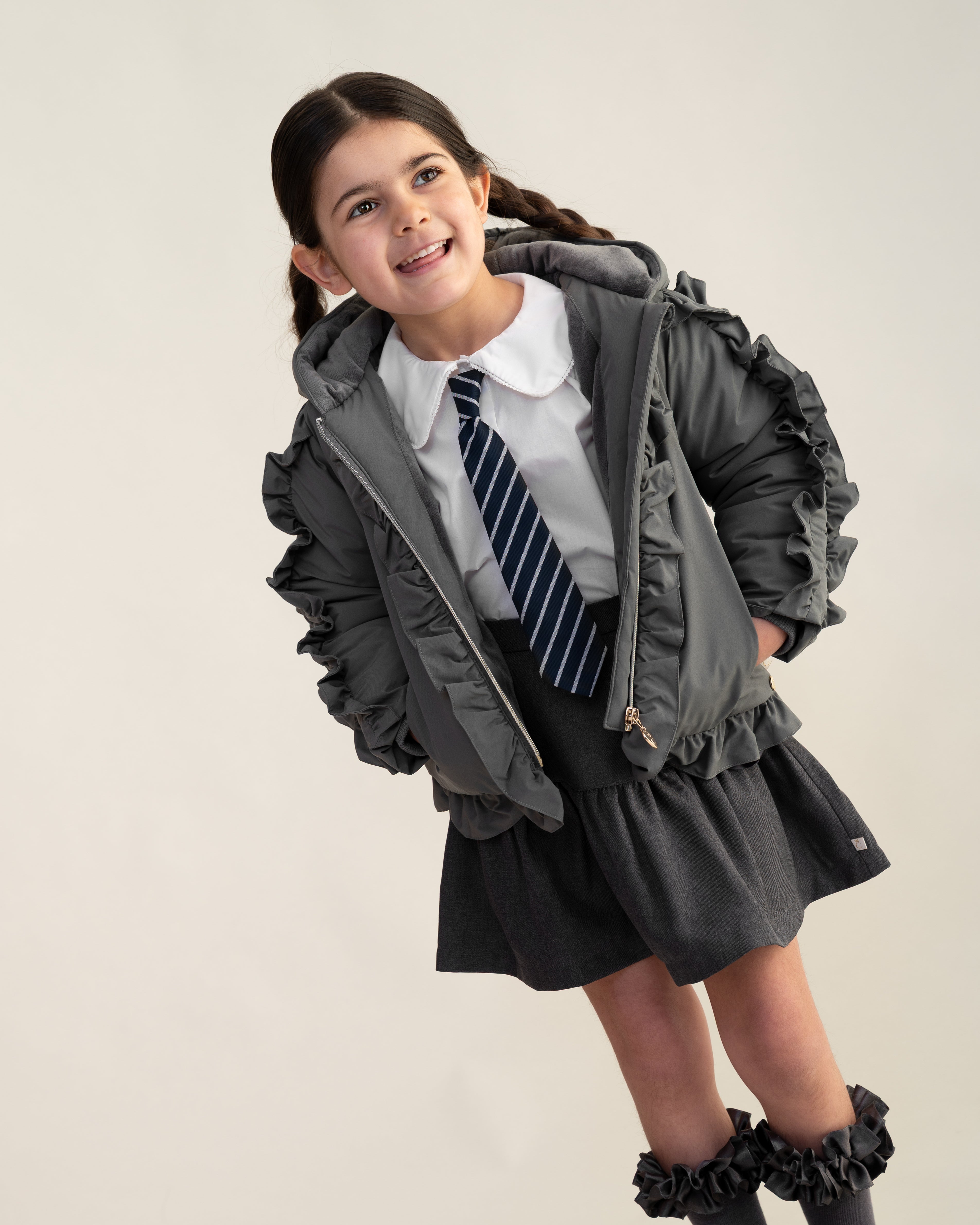 Grey Frill Hooded Jacket