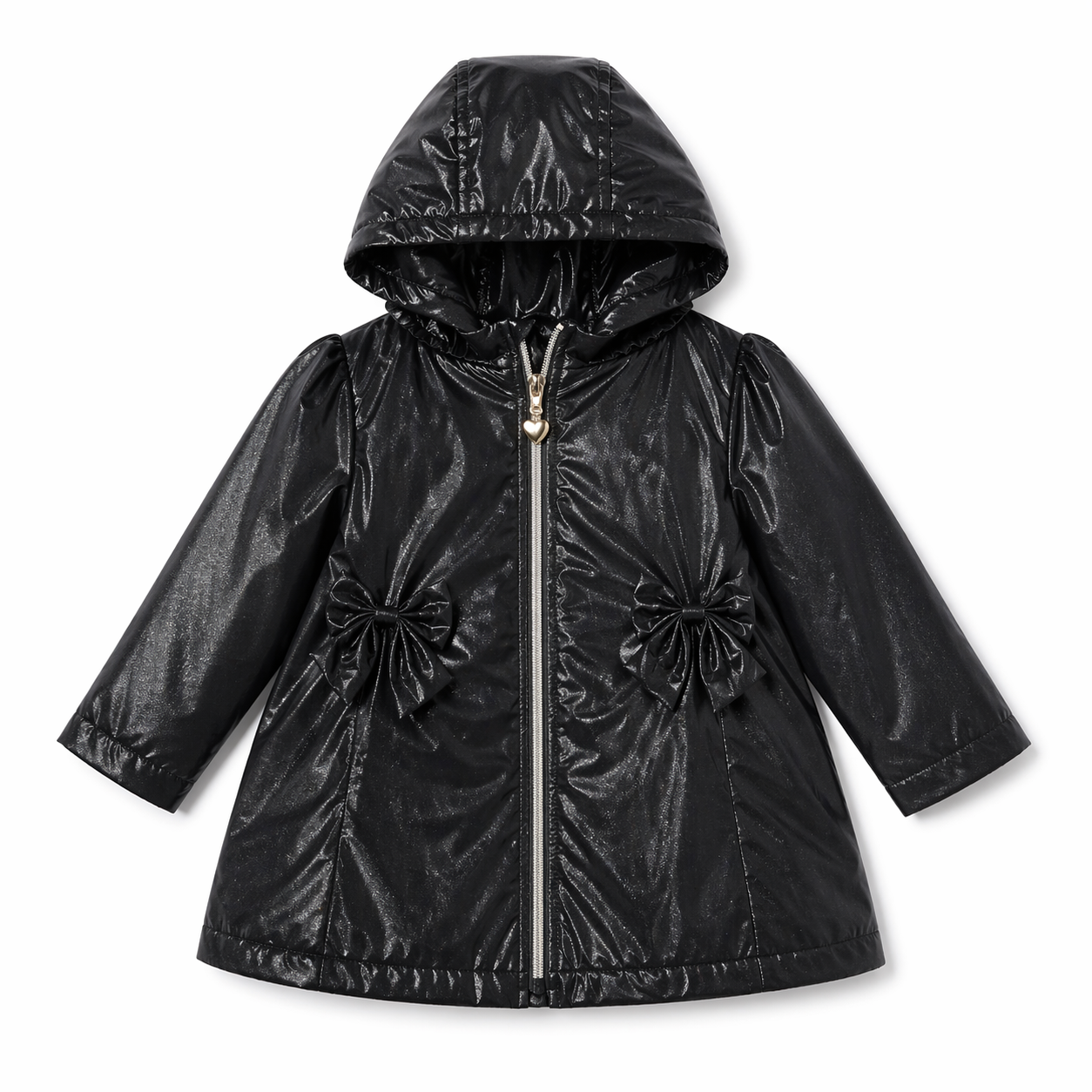 Black Shimmer Hooded Rain Coat