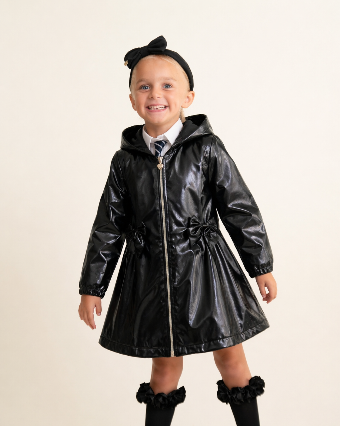 Black Shimmer Hooded Rain Coat