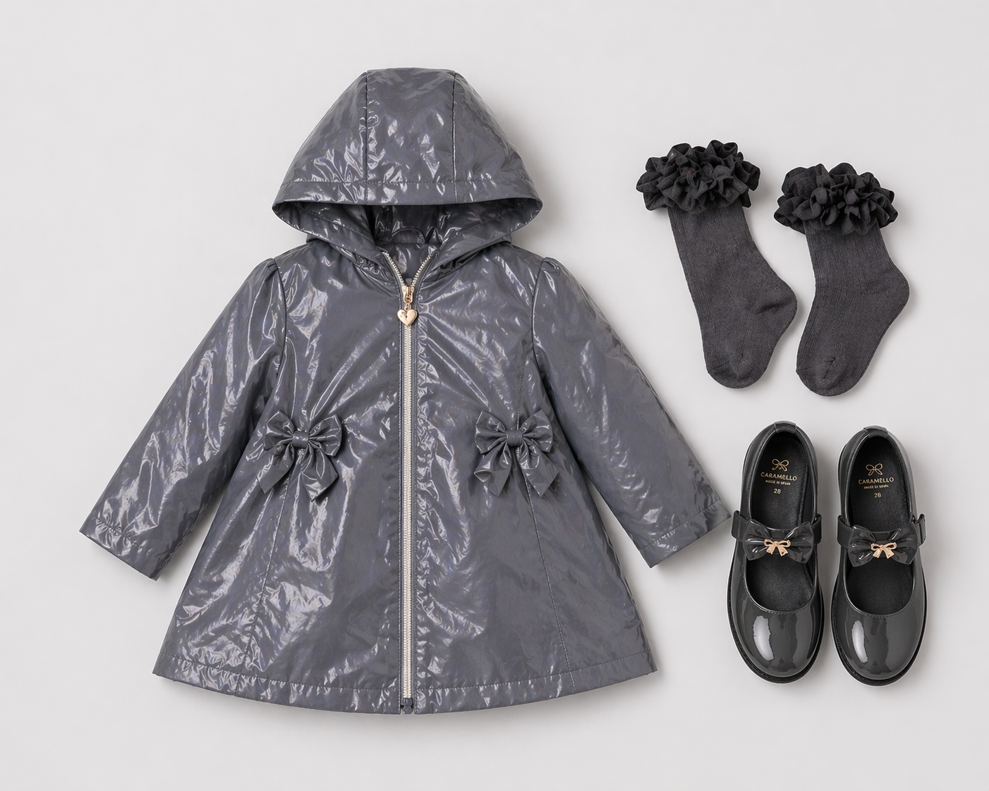 Grey Shimmer Hooded Rain Coat