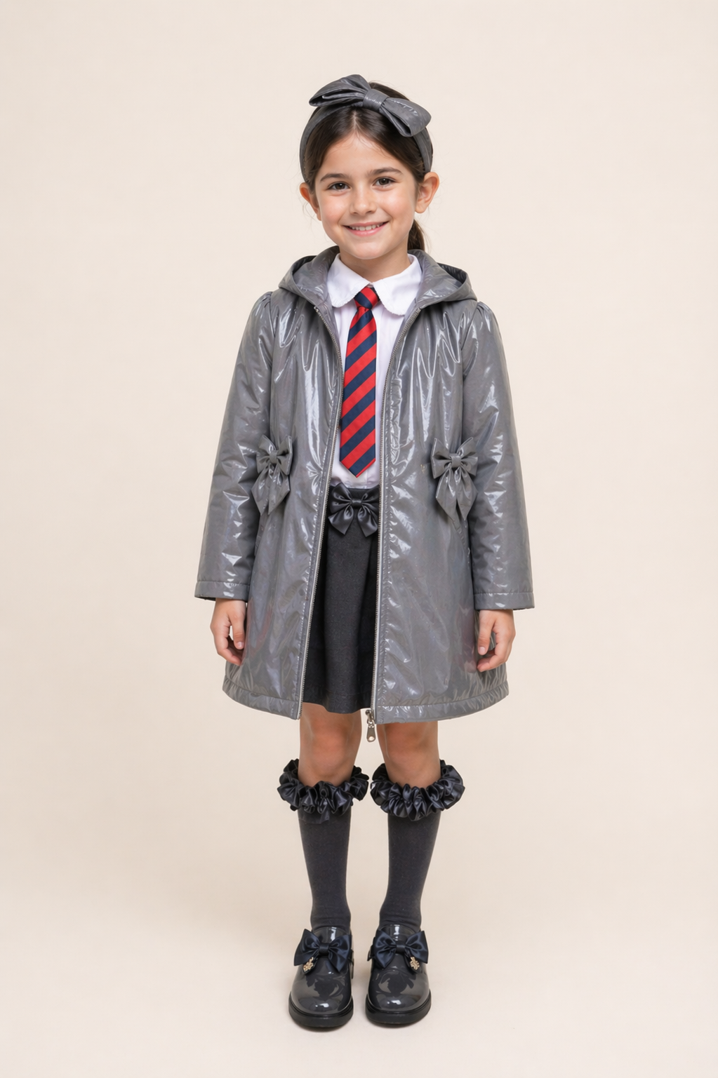 Grey Shimmer Hooded Rain Coat