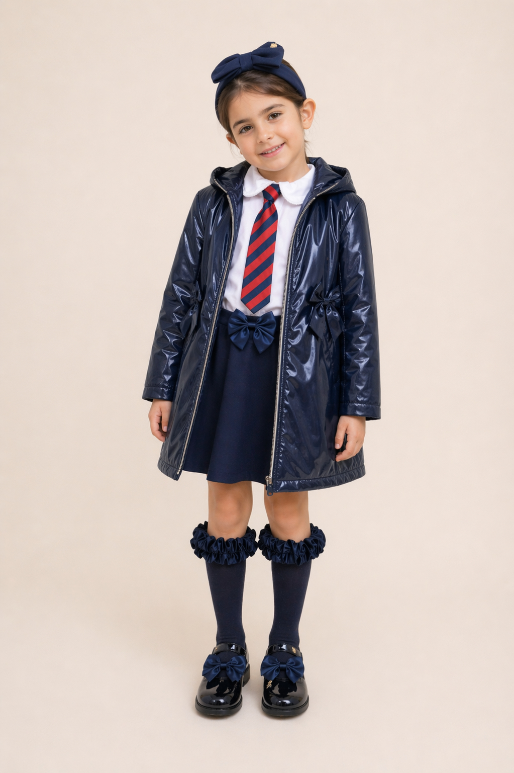 Navy Shimmer Hooded Rain Coat