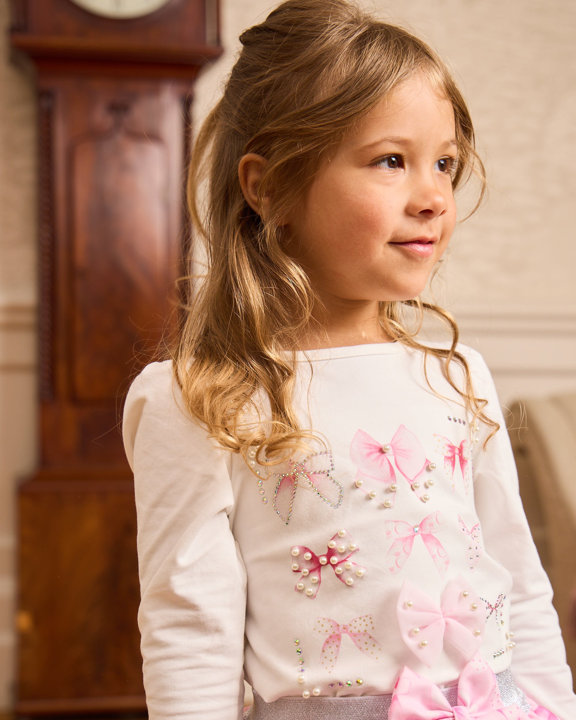 Pink Bow Print Skirt Set