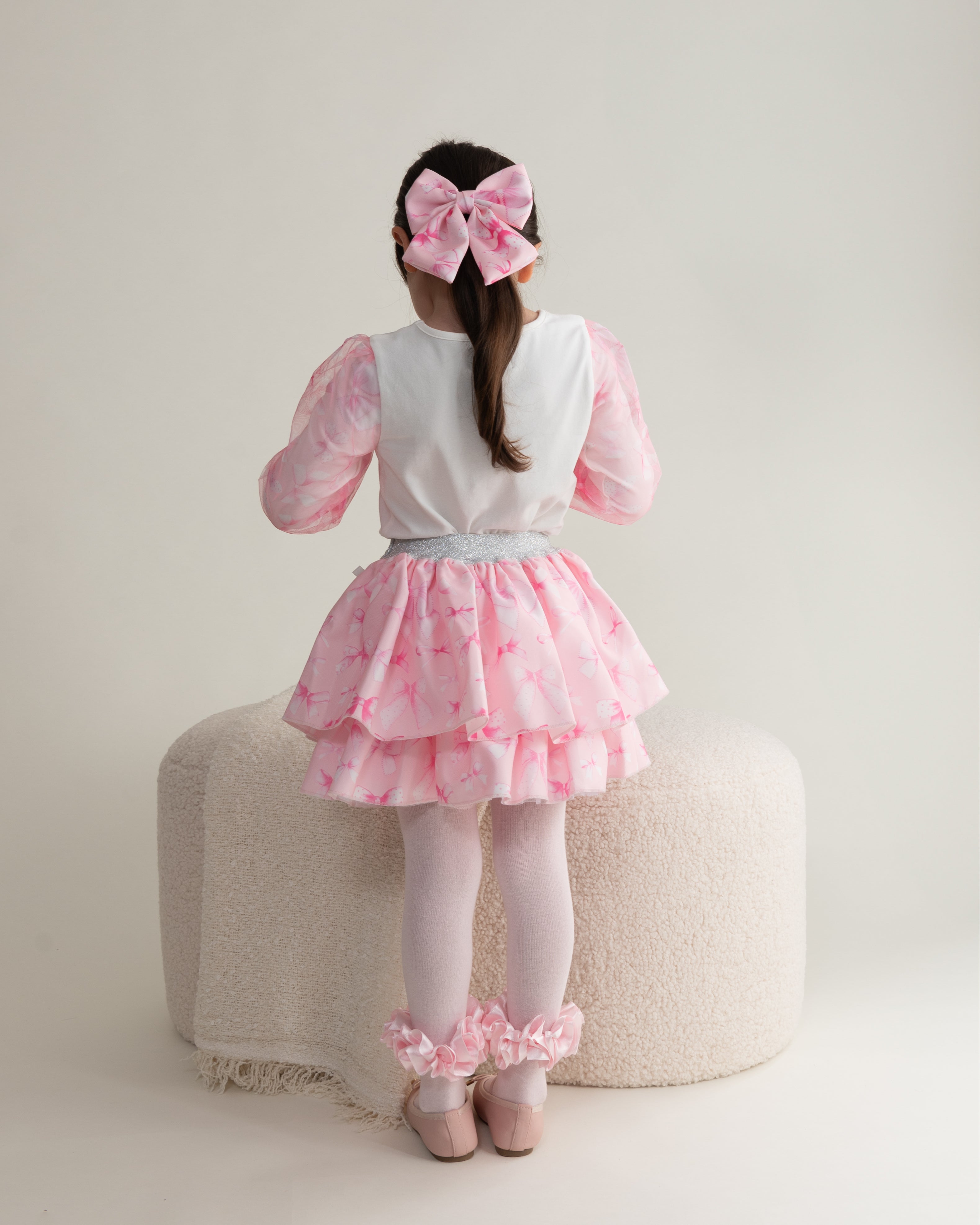 Pink Bow Print Skirt Set