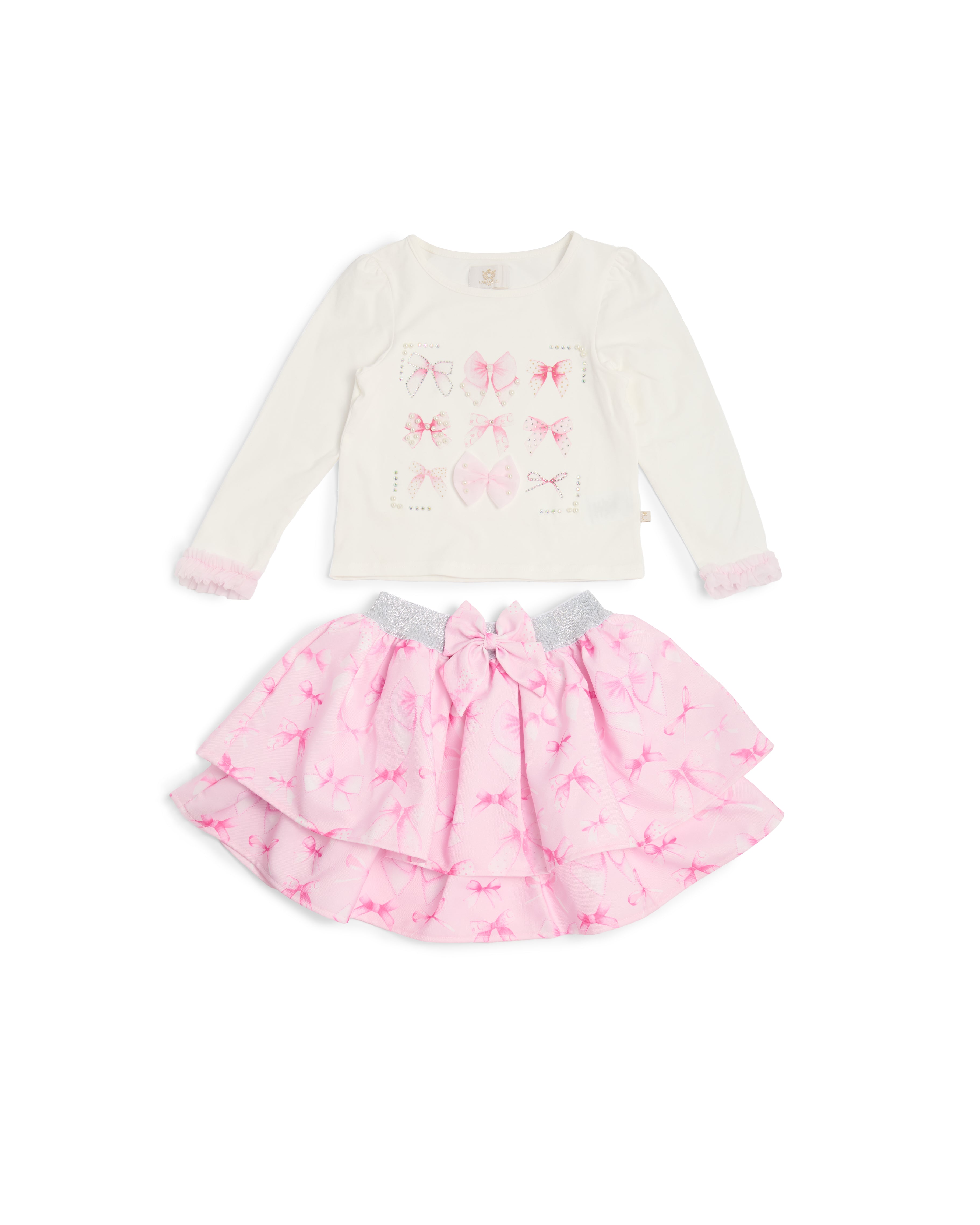 Pink Bow Print Skirt Set