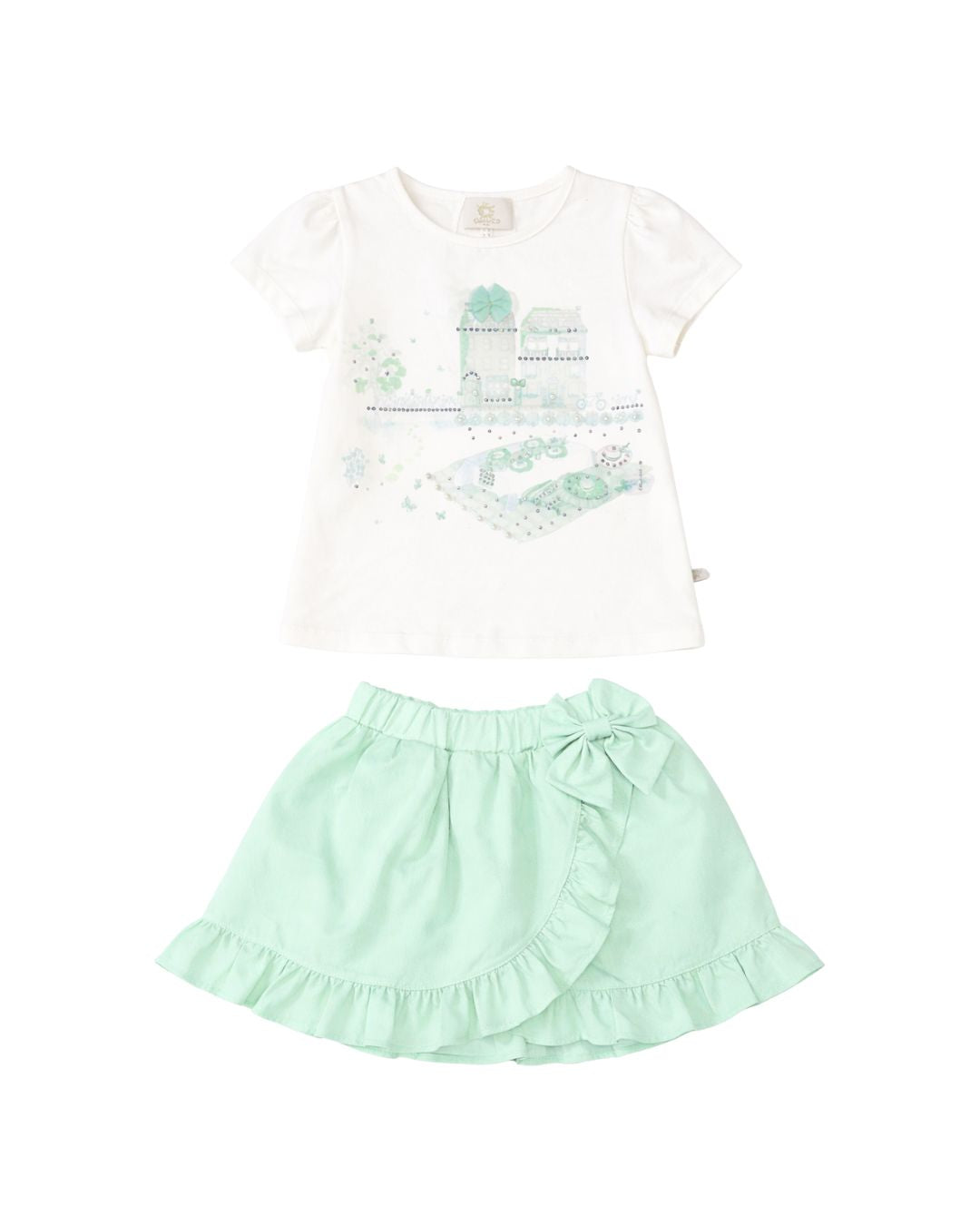 Mint Printed T-Shirt & Skirt with In-Built Shorts
