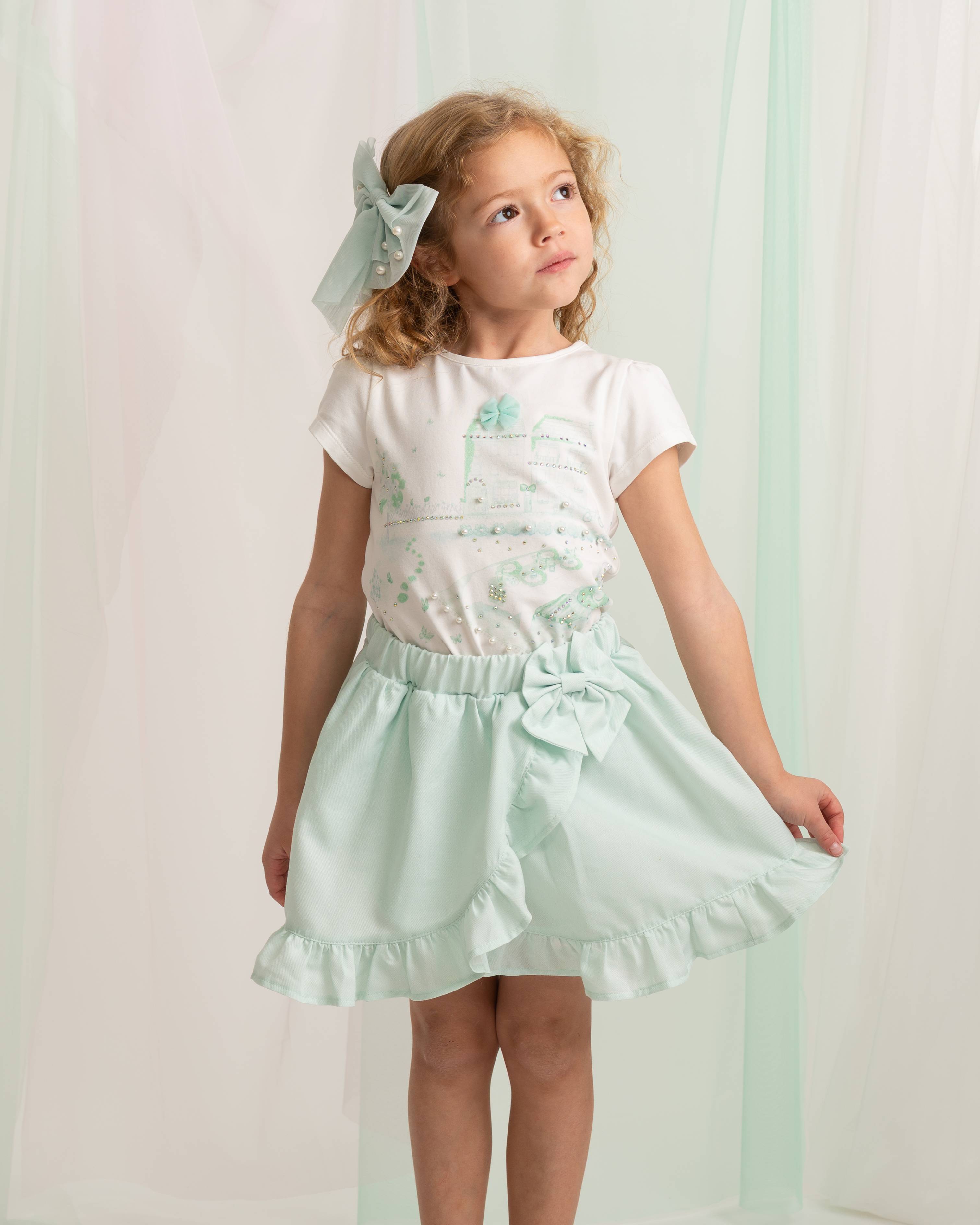 Mint Pearl Detail Tulle Bow Hair Clip