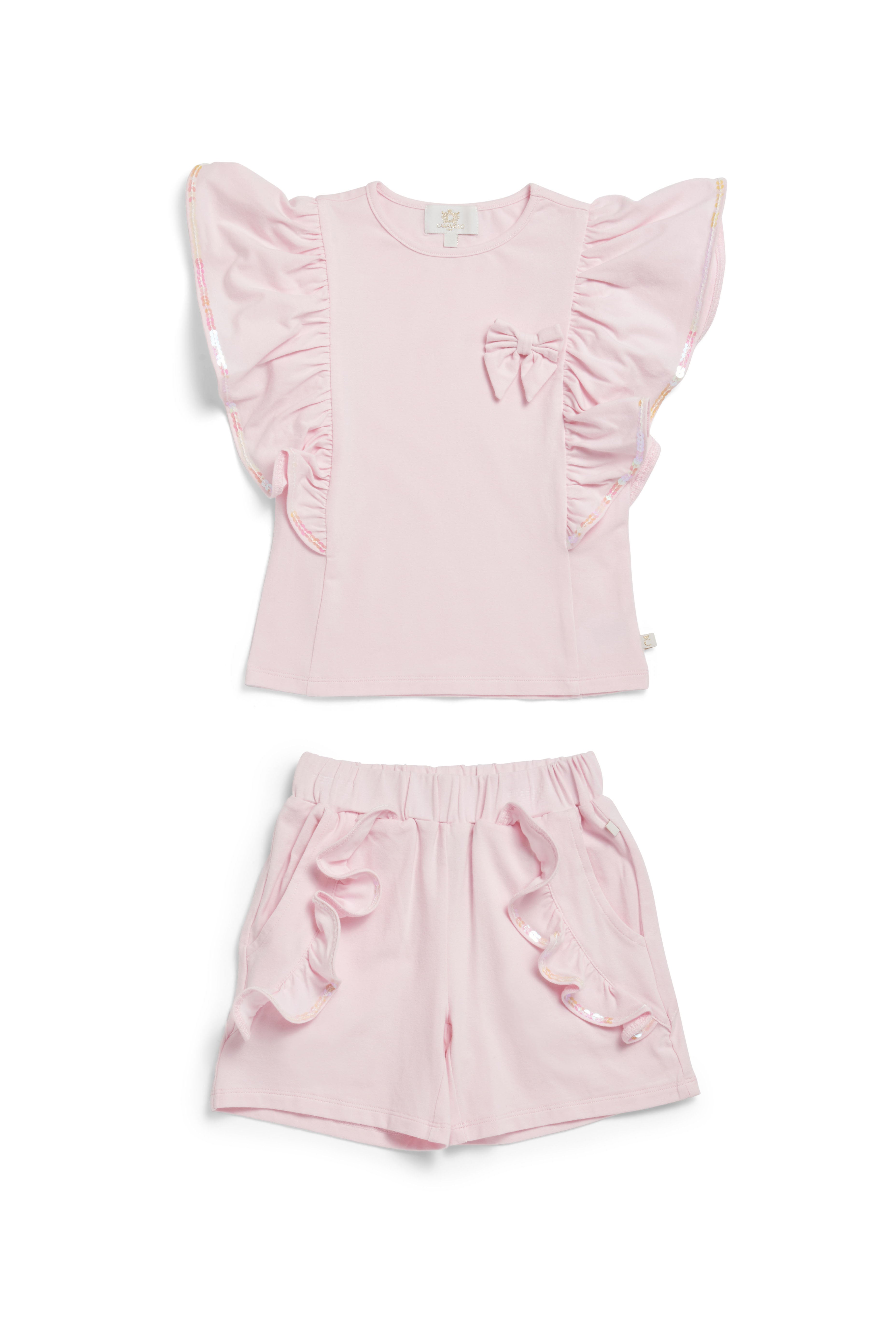 Elevated Essentials Pink Ruffle-Trim Bow Shorts Set