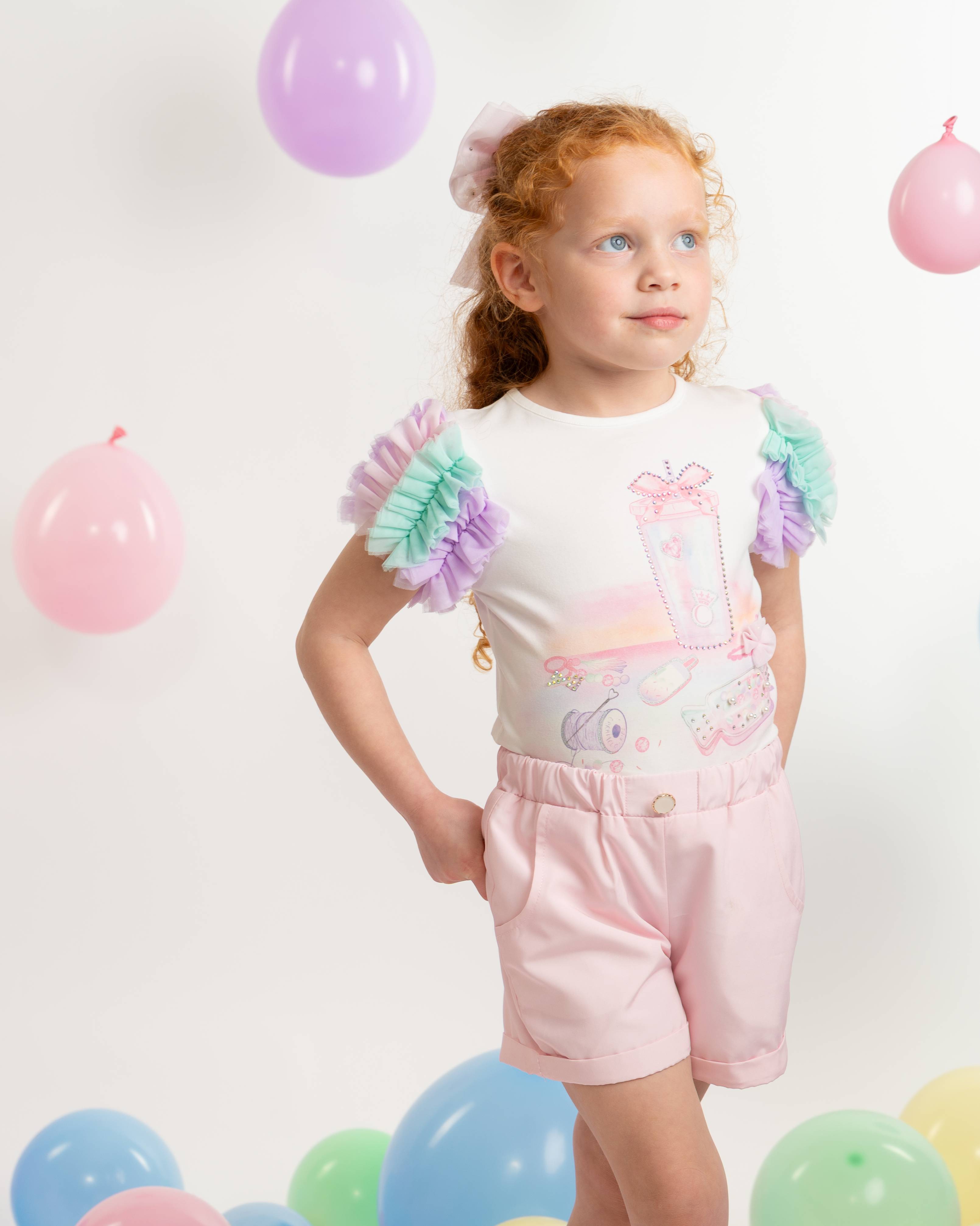 Rainbow Print T-Shirt & Short Set with with Branded Straw Cup