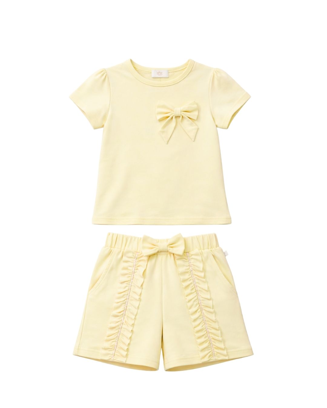 Lemon Jersey Bow Detail T-Shirt & Ruffle Detail Short Set