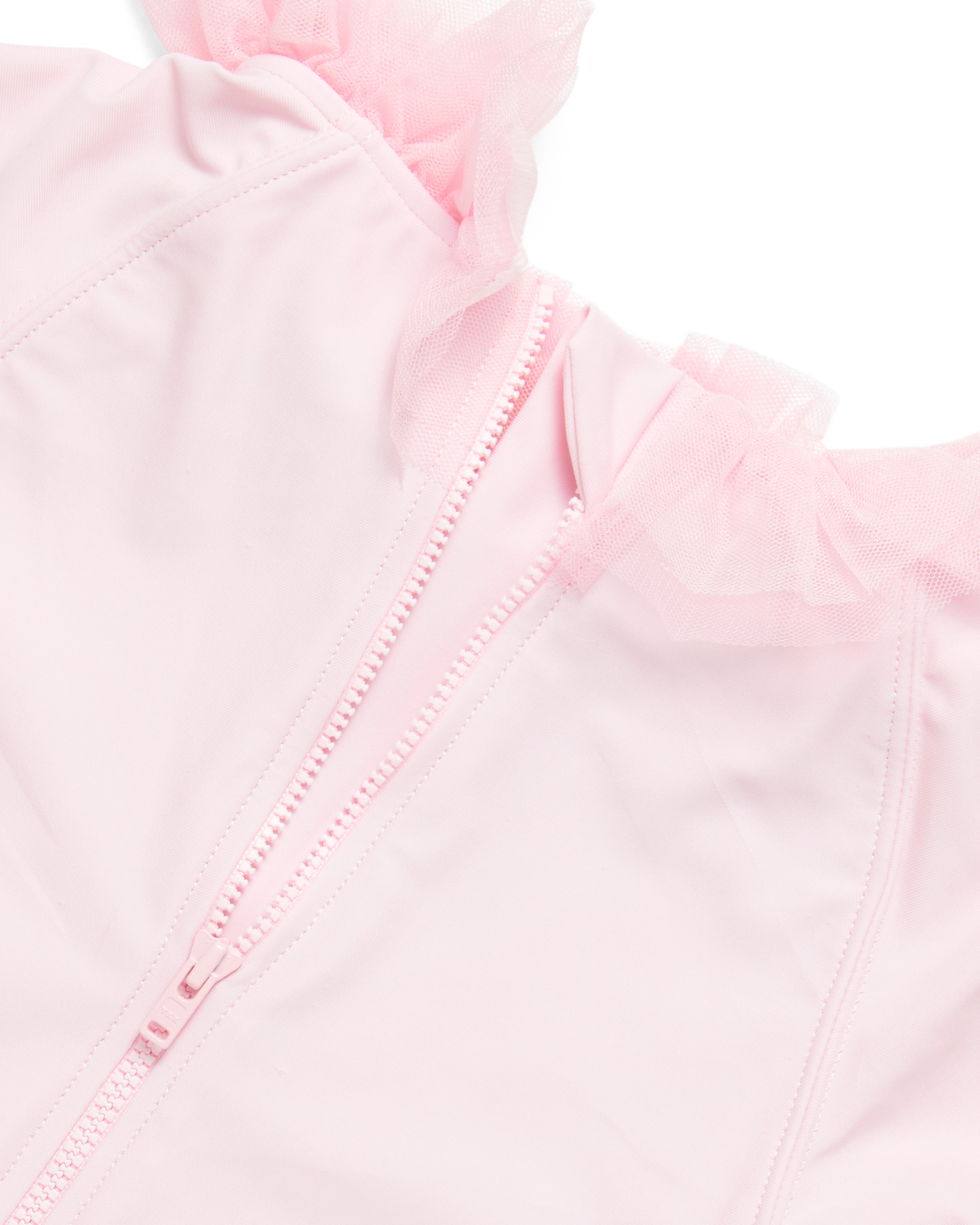 Pink Long-Sleeve Swimsuit with Tulle Accents (UPF50)