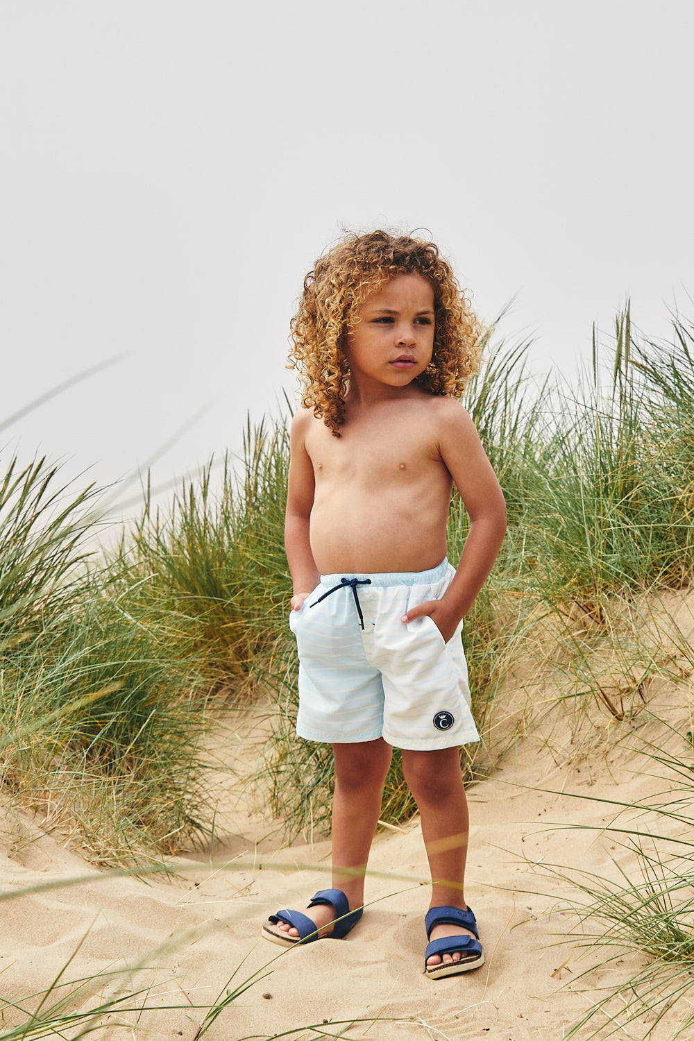 Sky Blue Boys Striped Swim Shorts