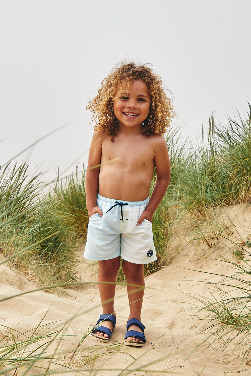 Sky Blue Boys Striped Swim Shorts