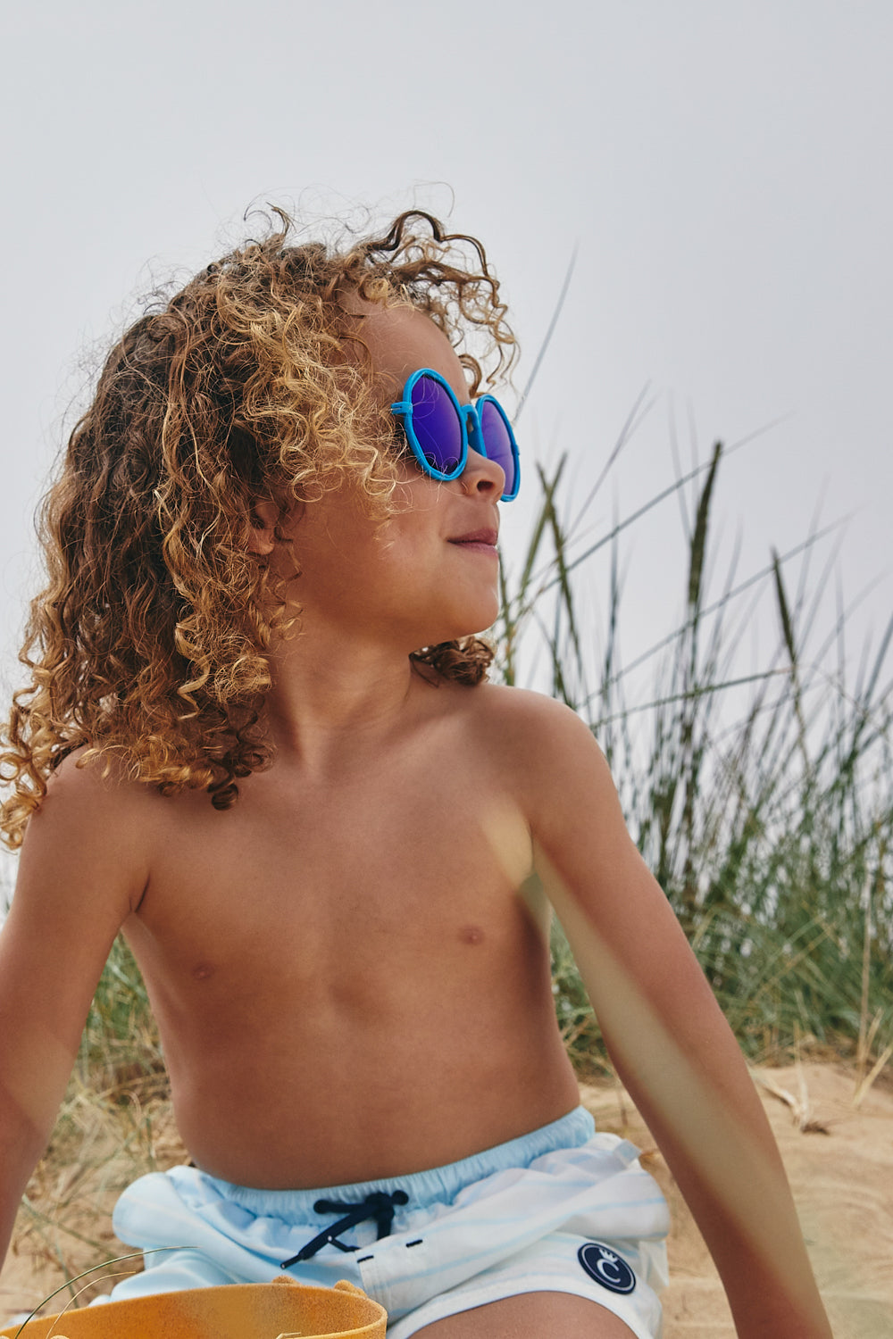 Sky Blue Boys Striped Swim Shorts