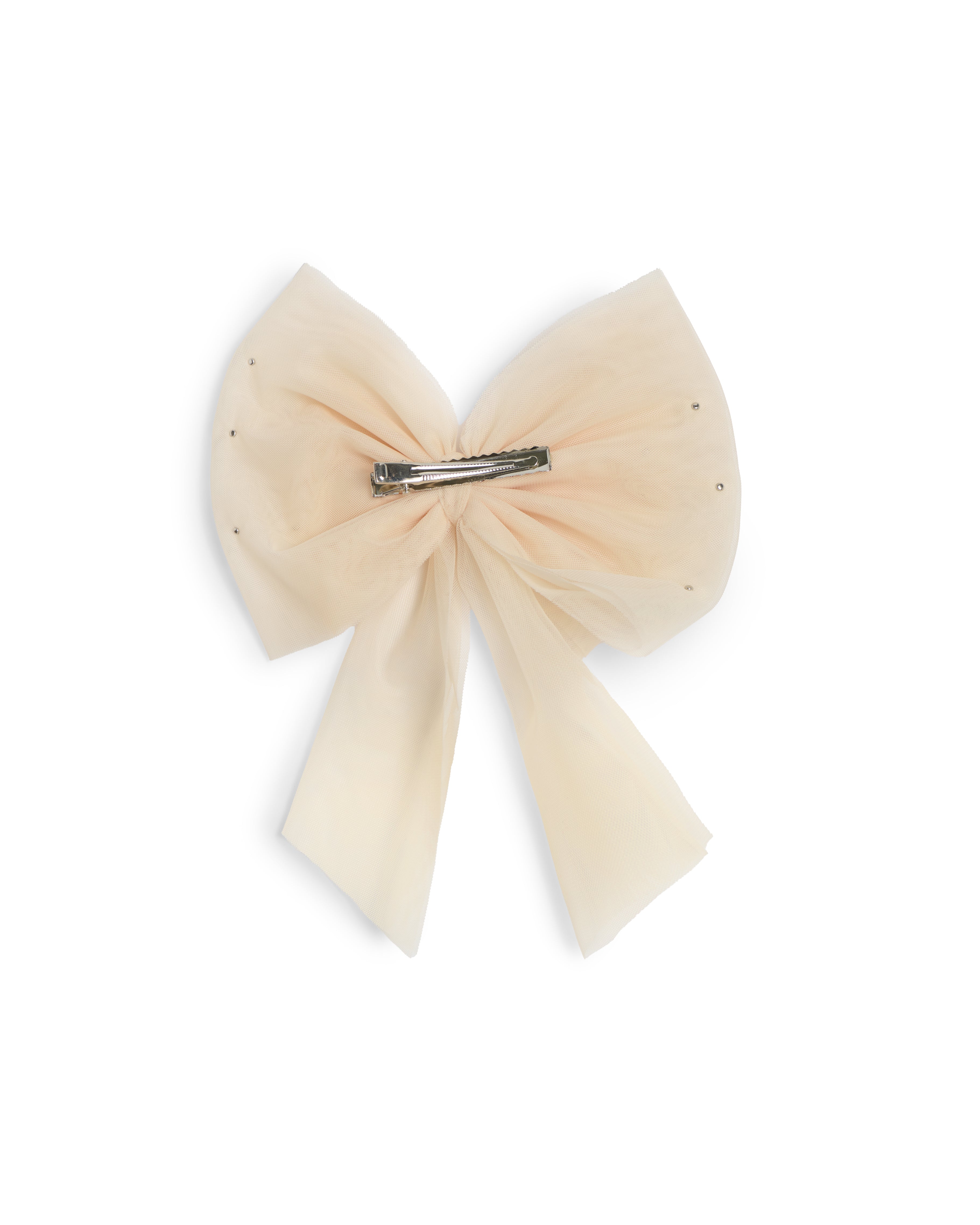 Mink Pearl Embellished Tulle Bow Hair Clip