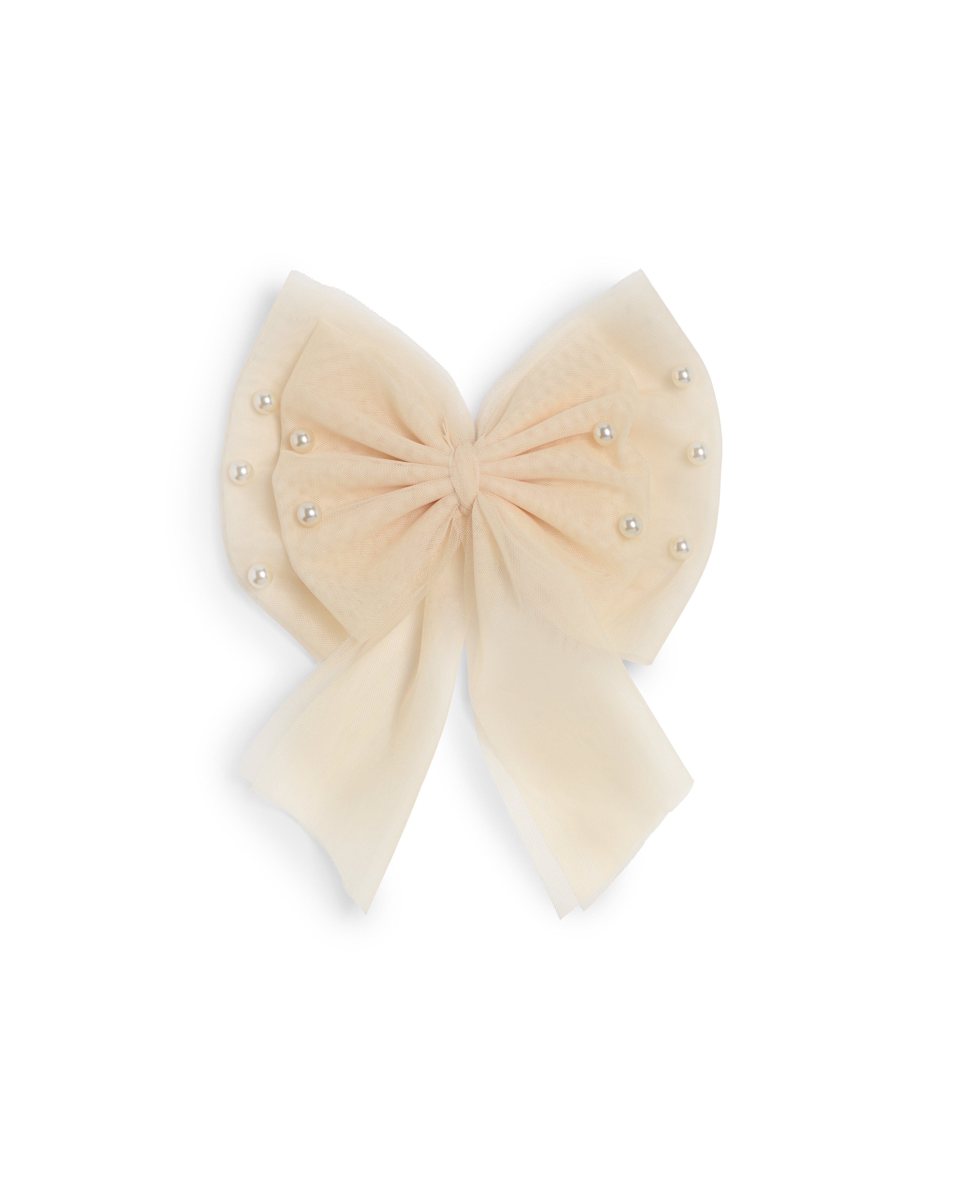 Mink Pearl Embellished Tulle Bow Hair Clip
