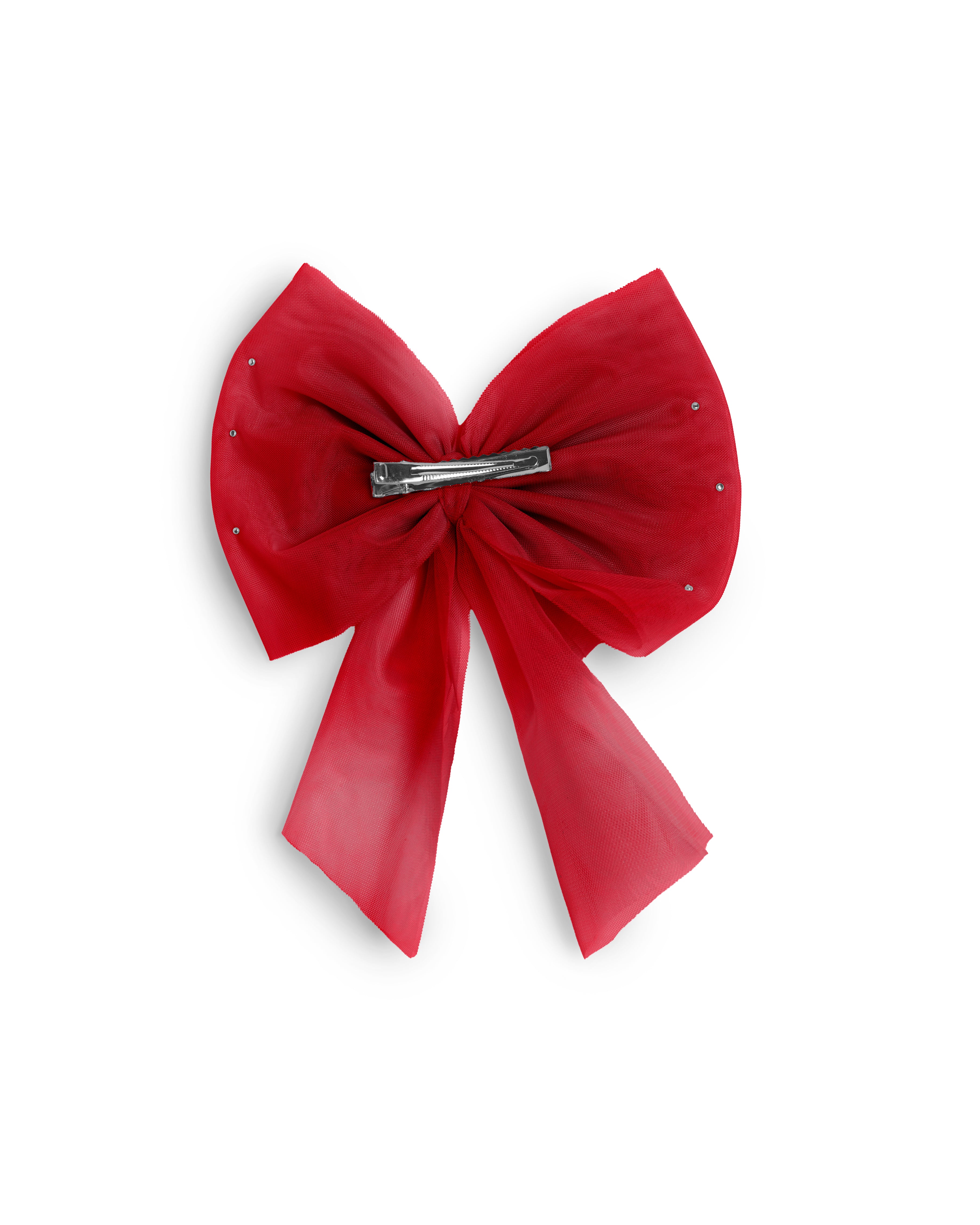 Red Pearl Embellished Tulle Bow Hair Clip