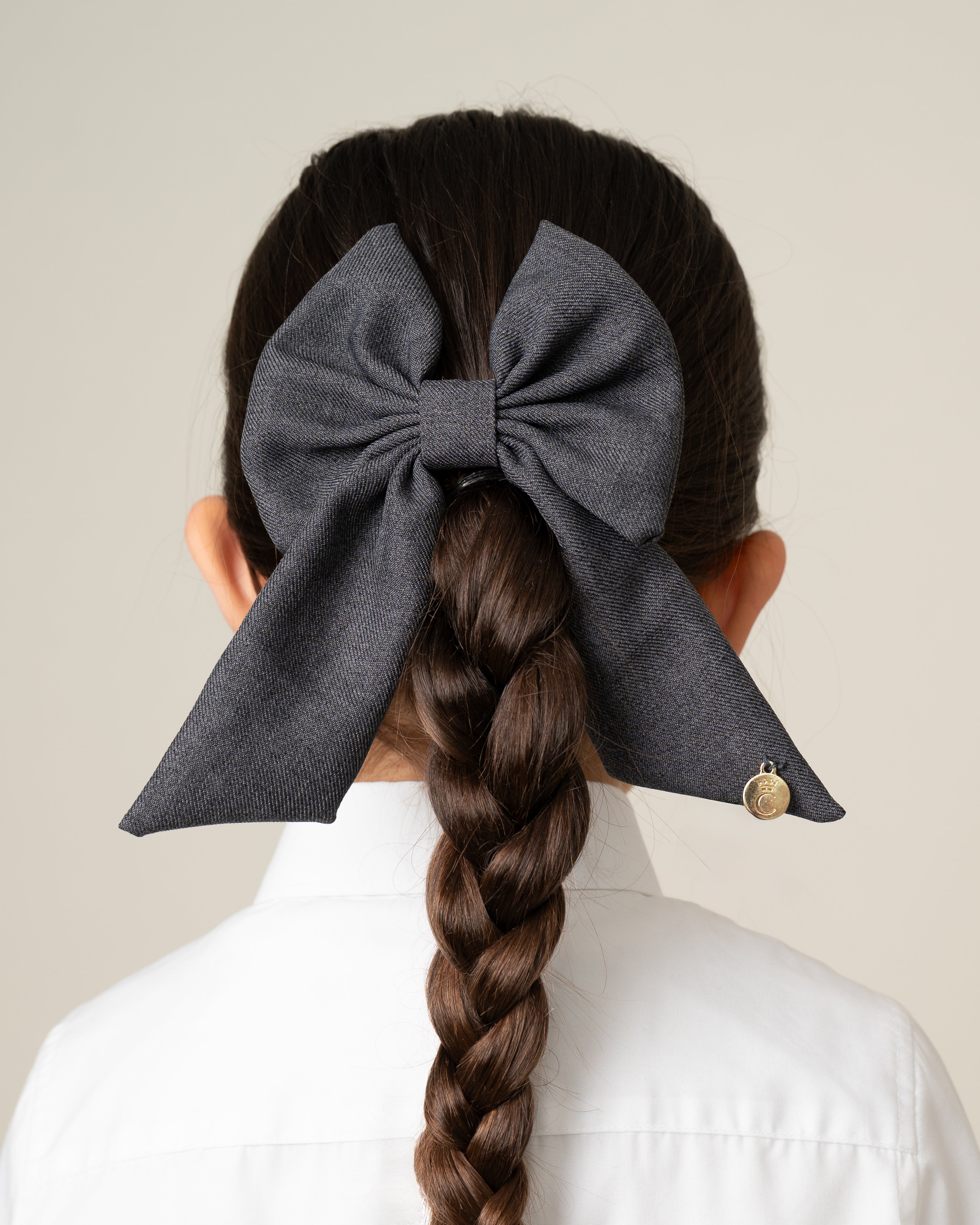 Grey School Bow Hair Clip