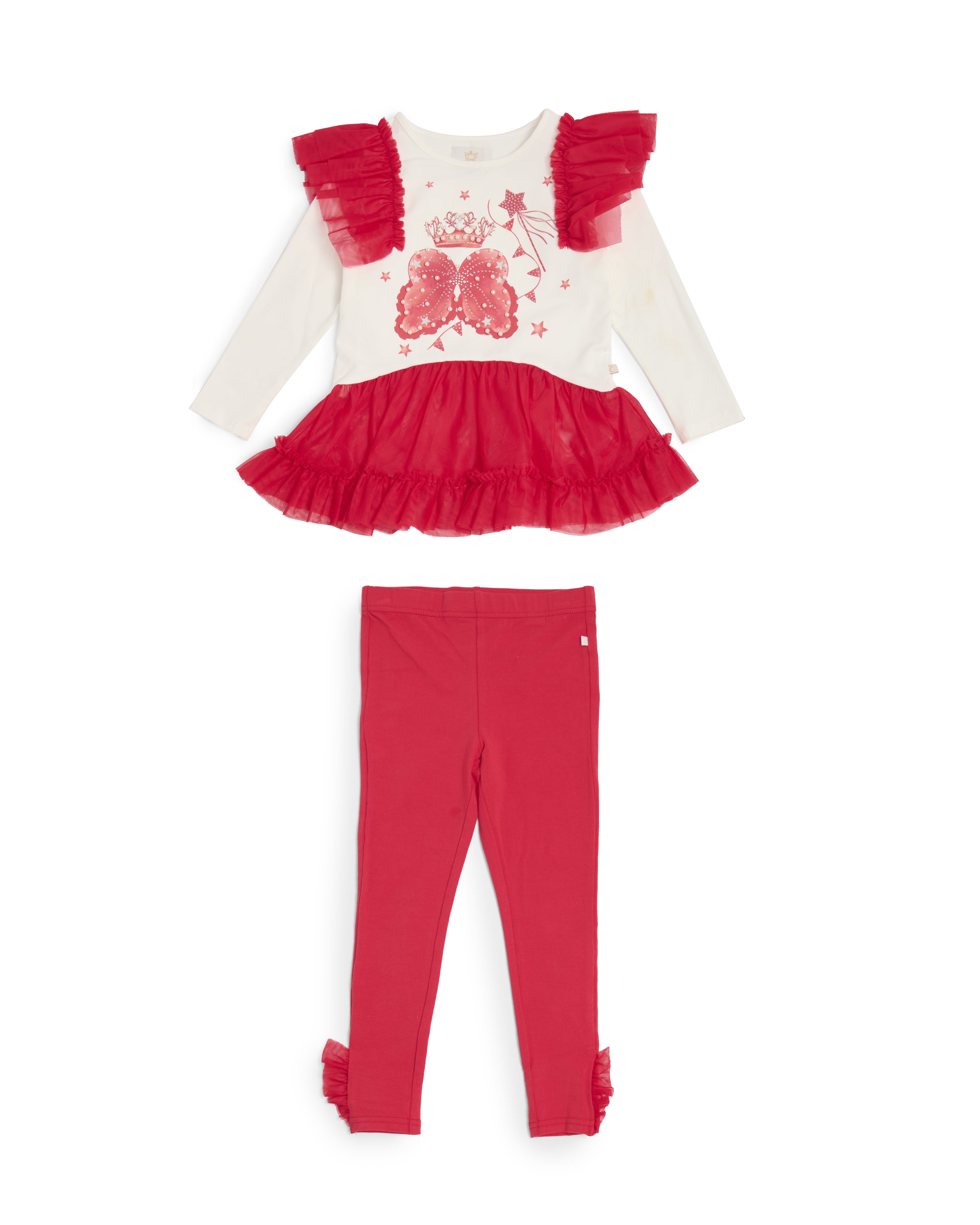 Red Ruffle Wing & Crown Legging Set