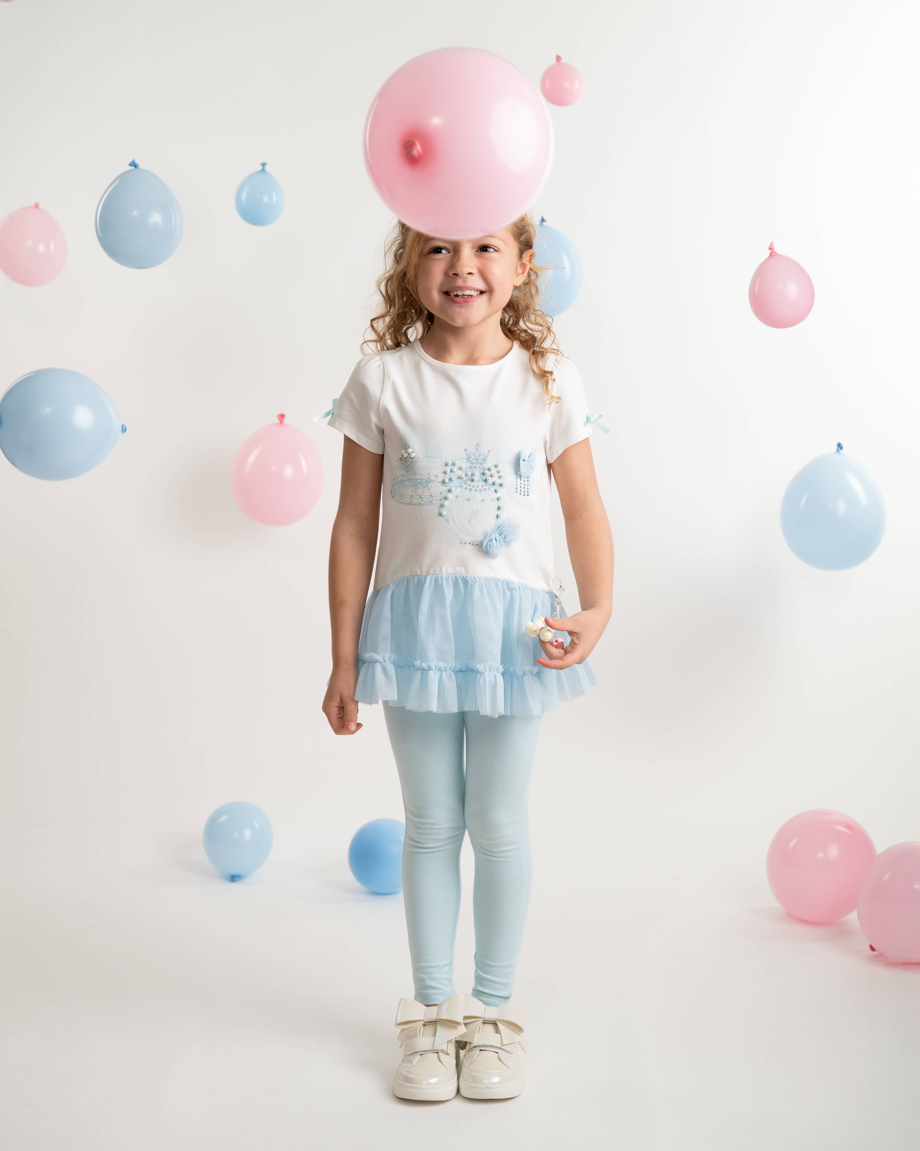 Sky Embellished Peplum Top, Leggings + Clip Accessory
