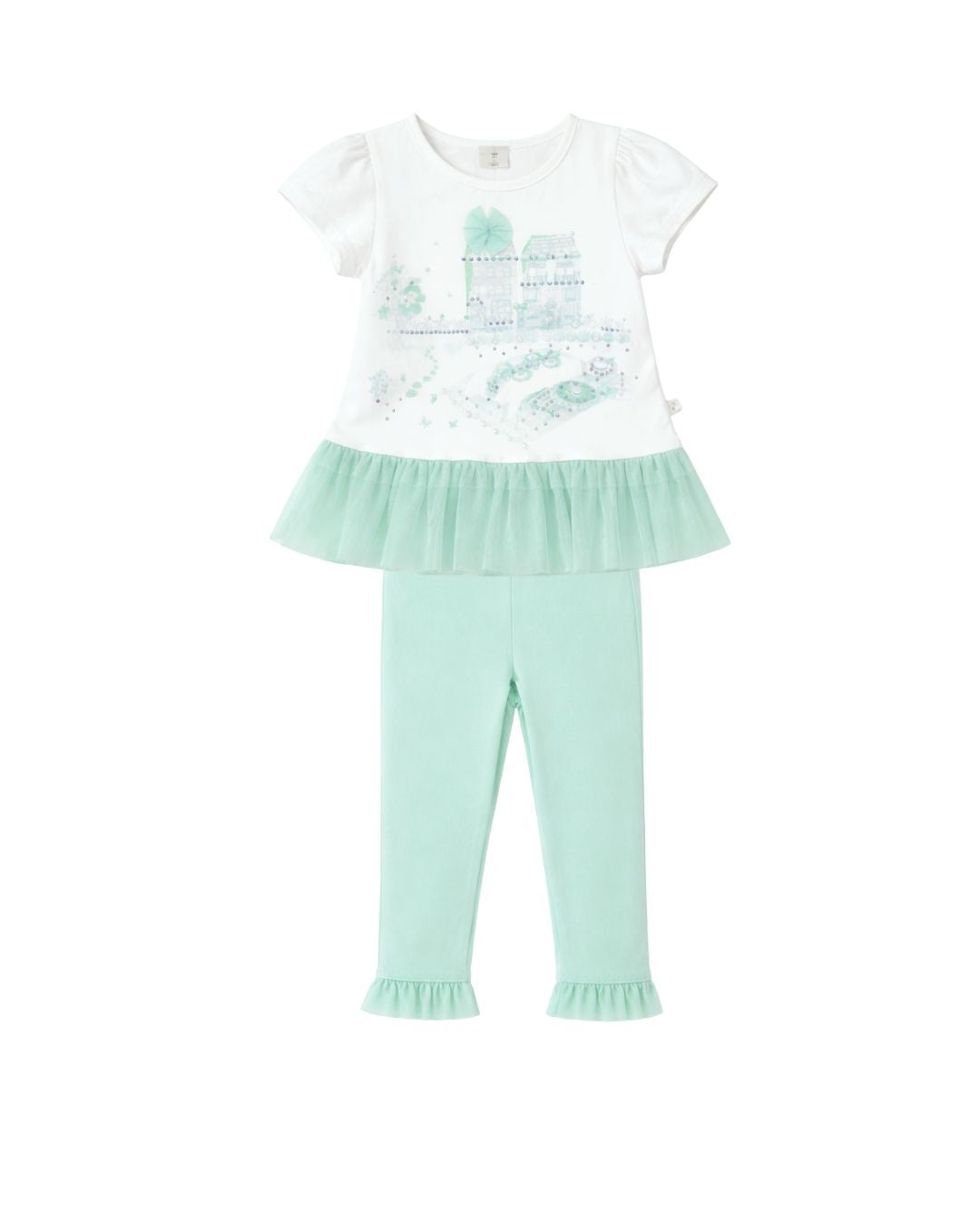 Mint Garden Printed Tulle Top & Legging Set