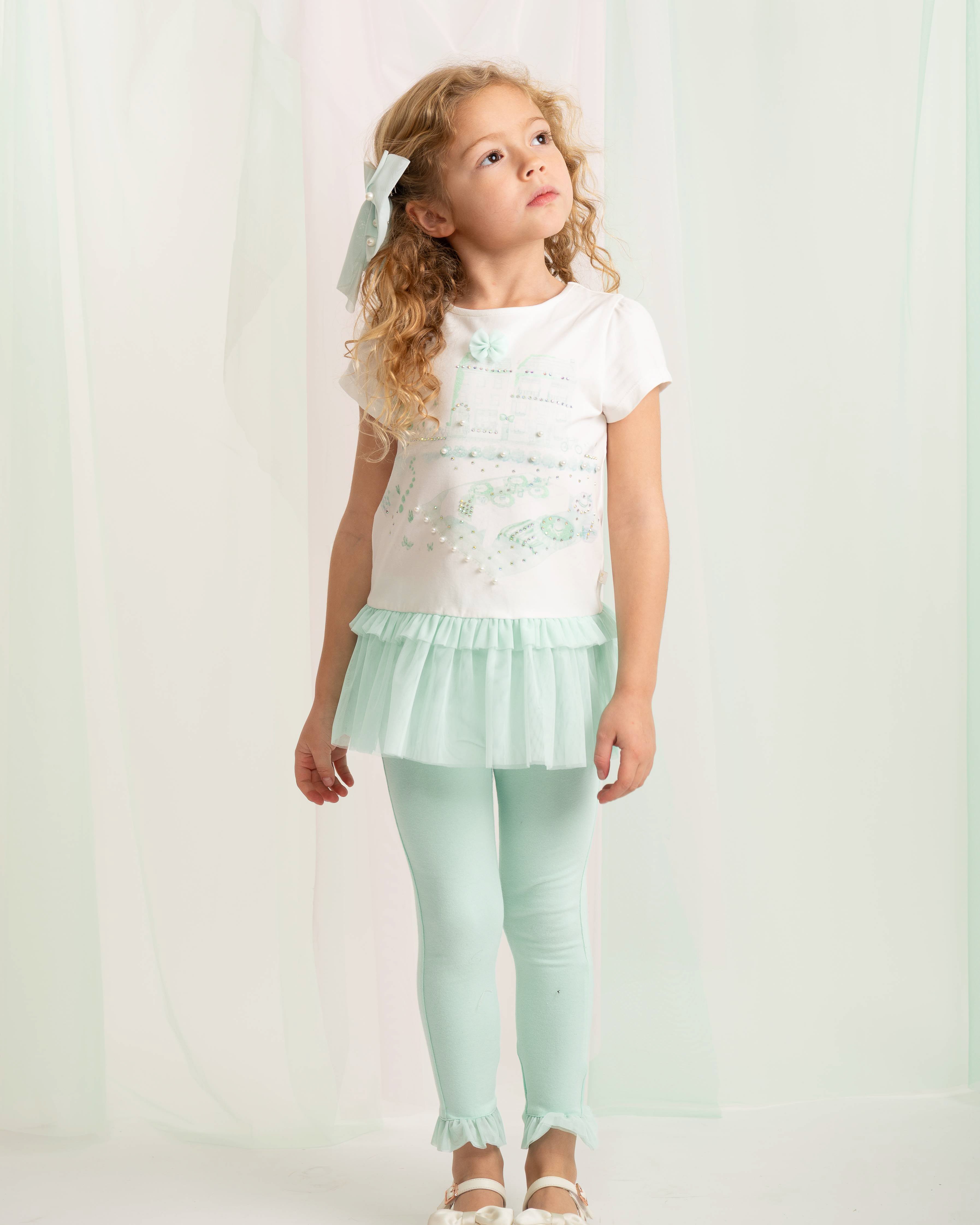 Mint Garden Printed Tulle Top & Legging Set