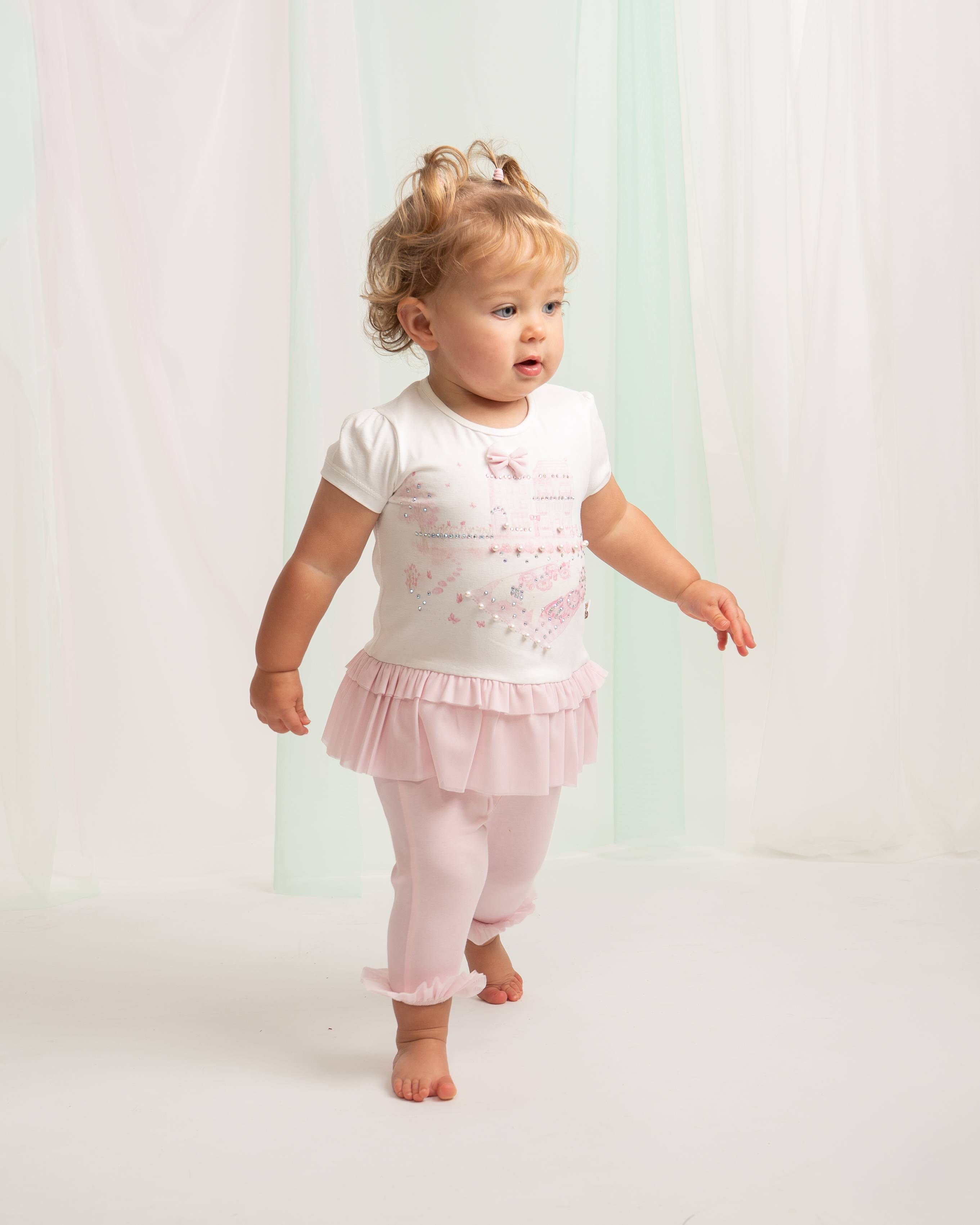 Pink Garden Printed Tulle Top & Legging Set