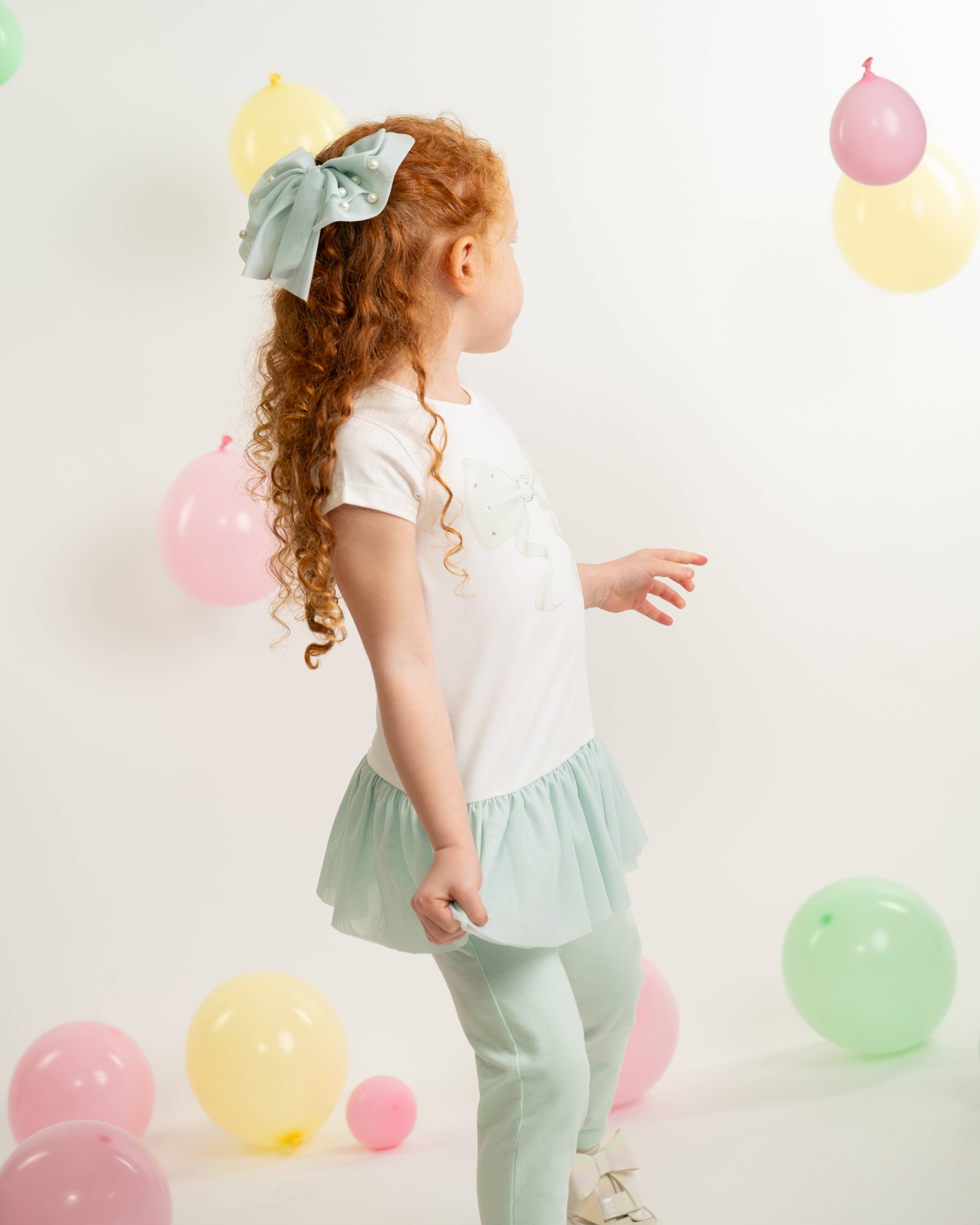 Mint Pearl Detail Tulle Bow Hair Clip