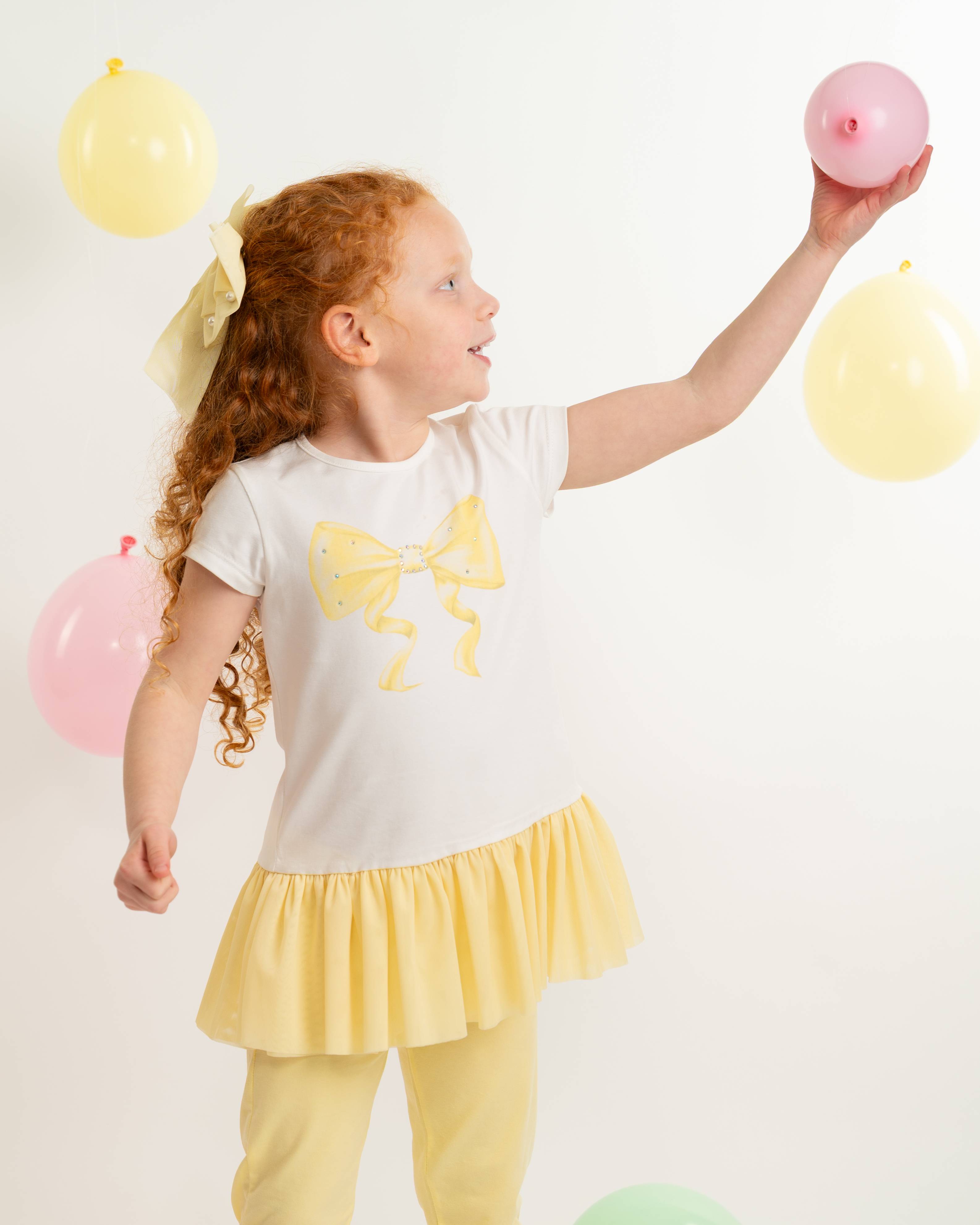 Lemon Bow Tulle Trim Top & Legging Set